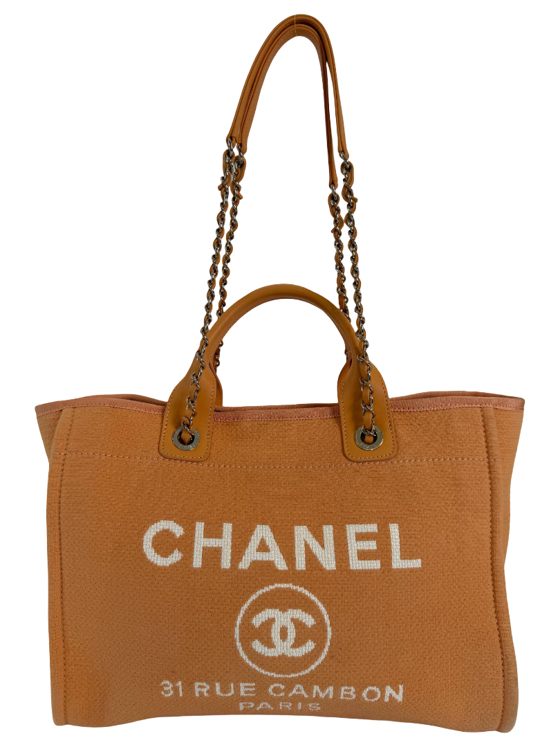 Chanel Deauville Medium Light Orange Canvas Shopping Bag