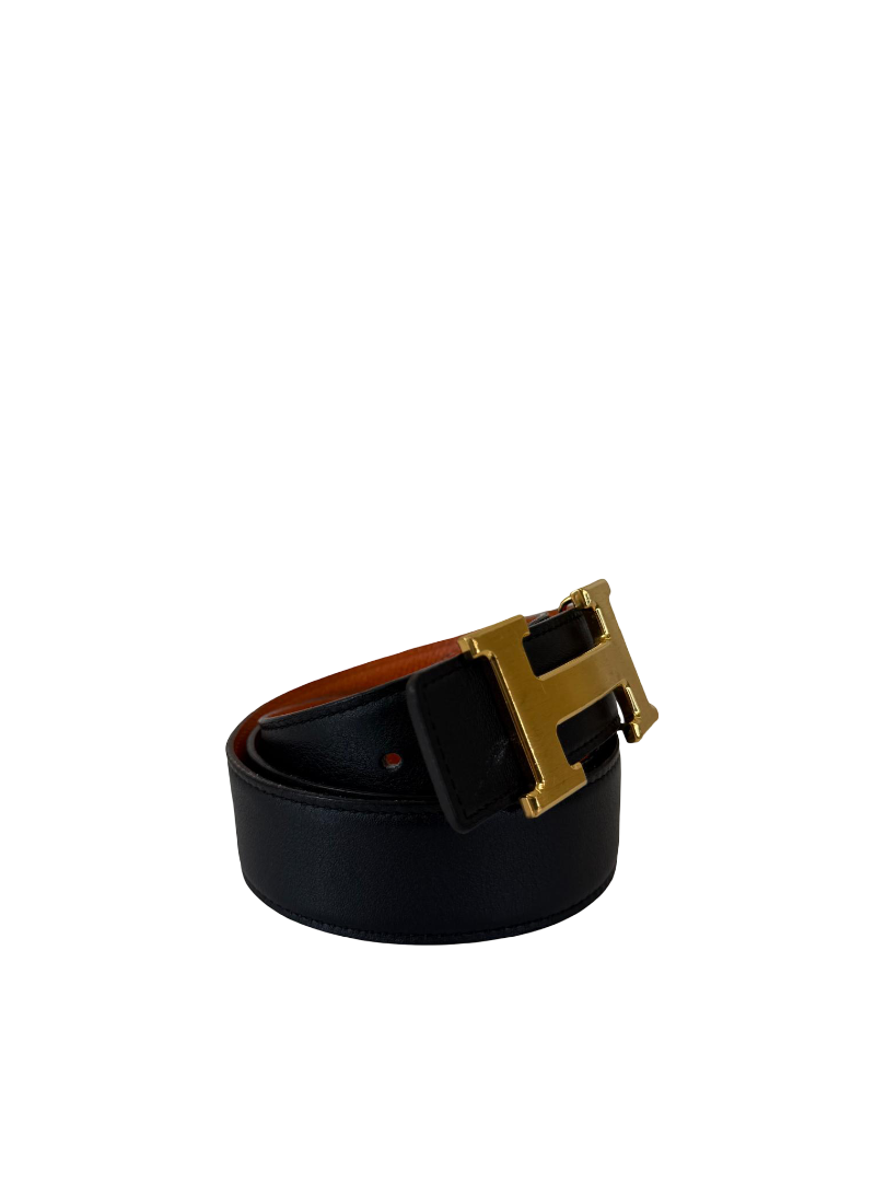 Hermès Black/Orange H-buckle Belt