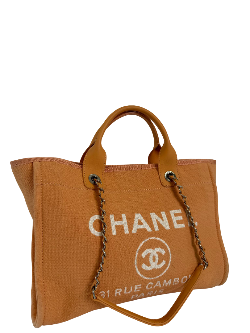 Chanel Deauville Medium Light Orange Canvas Shopping Bag