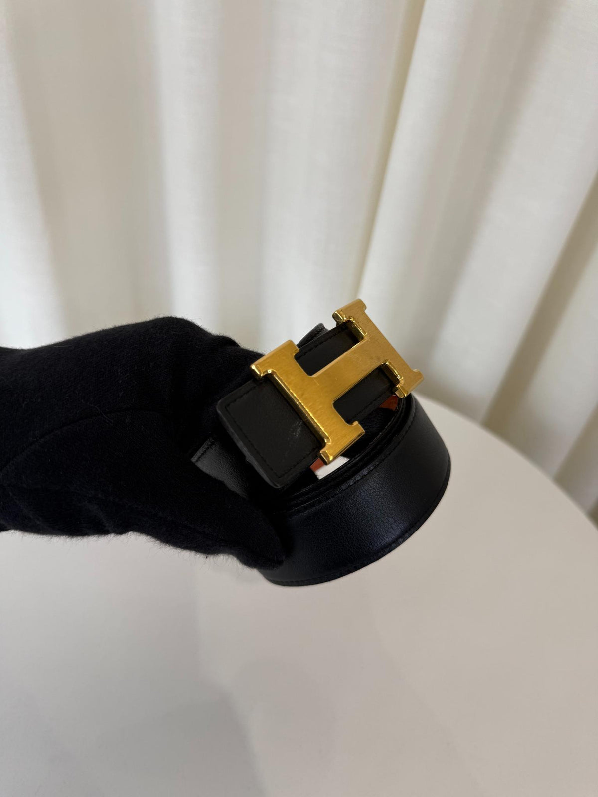 Hermès Black/Orange H-buckle Belt