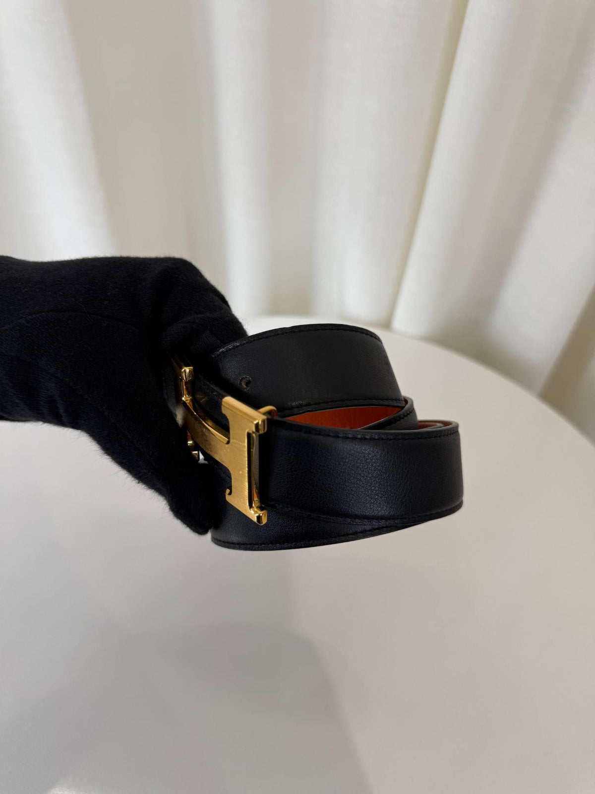 Hermès Black/Orange H-buckle Belt