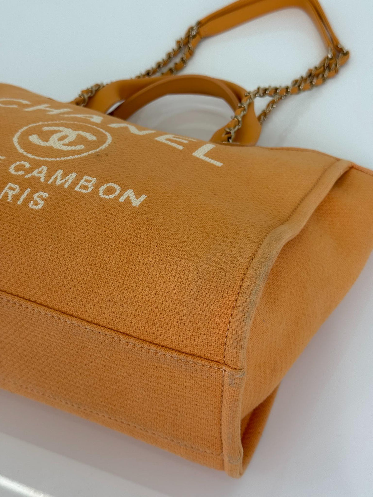 Chanel Deauville Medium Light Orange Canvas Shopping Bag