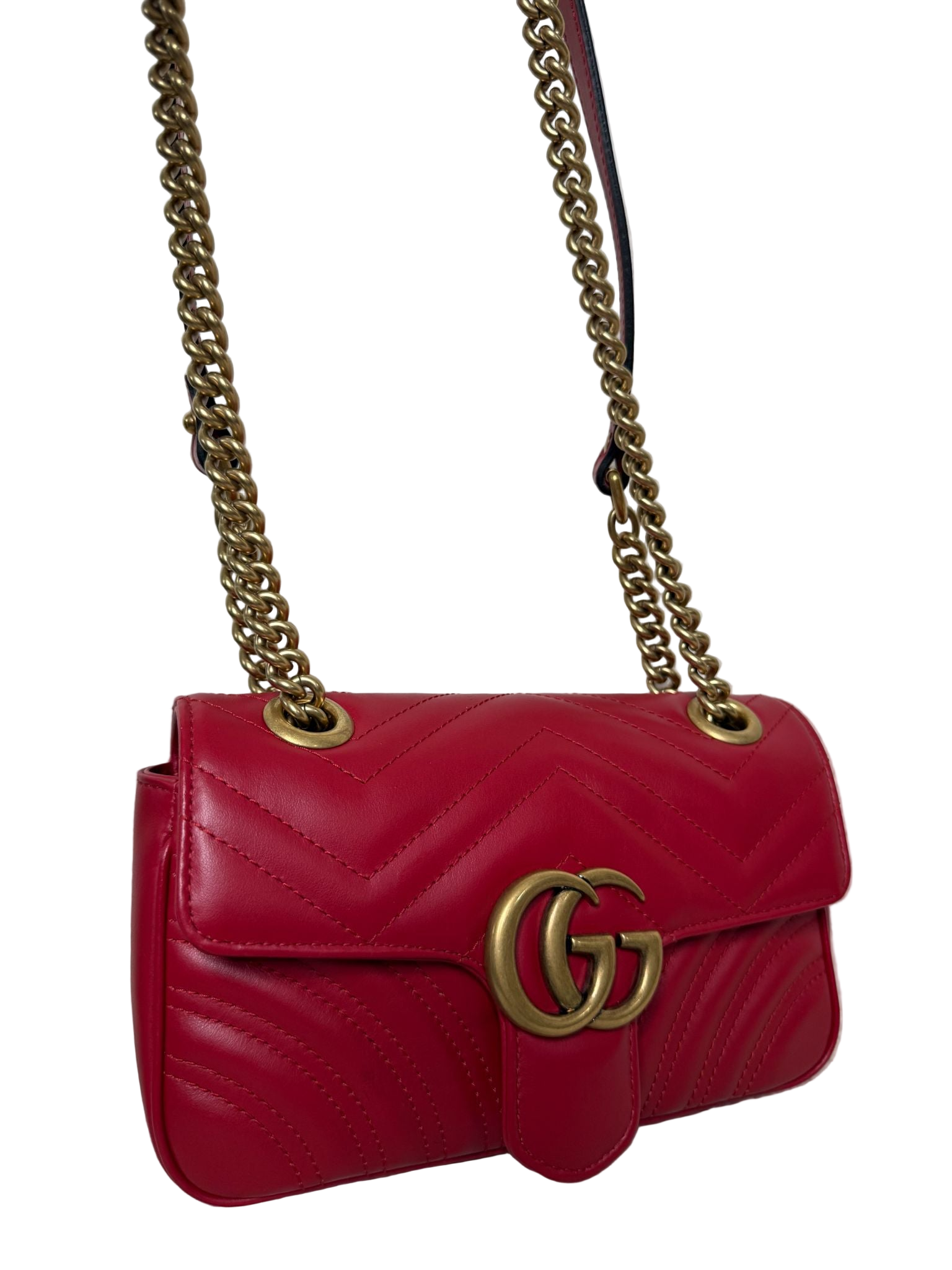 Gucci GG Marmont Small Matelassé Red Leather Shoulder Bag