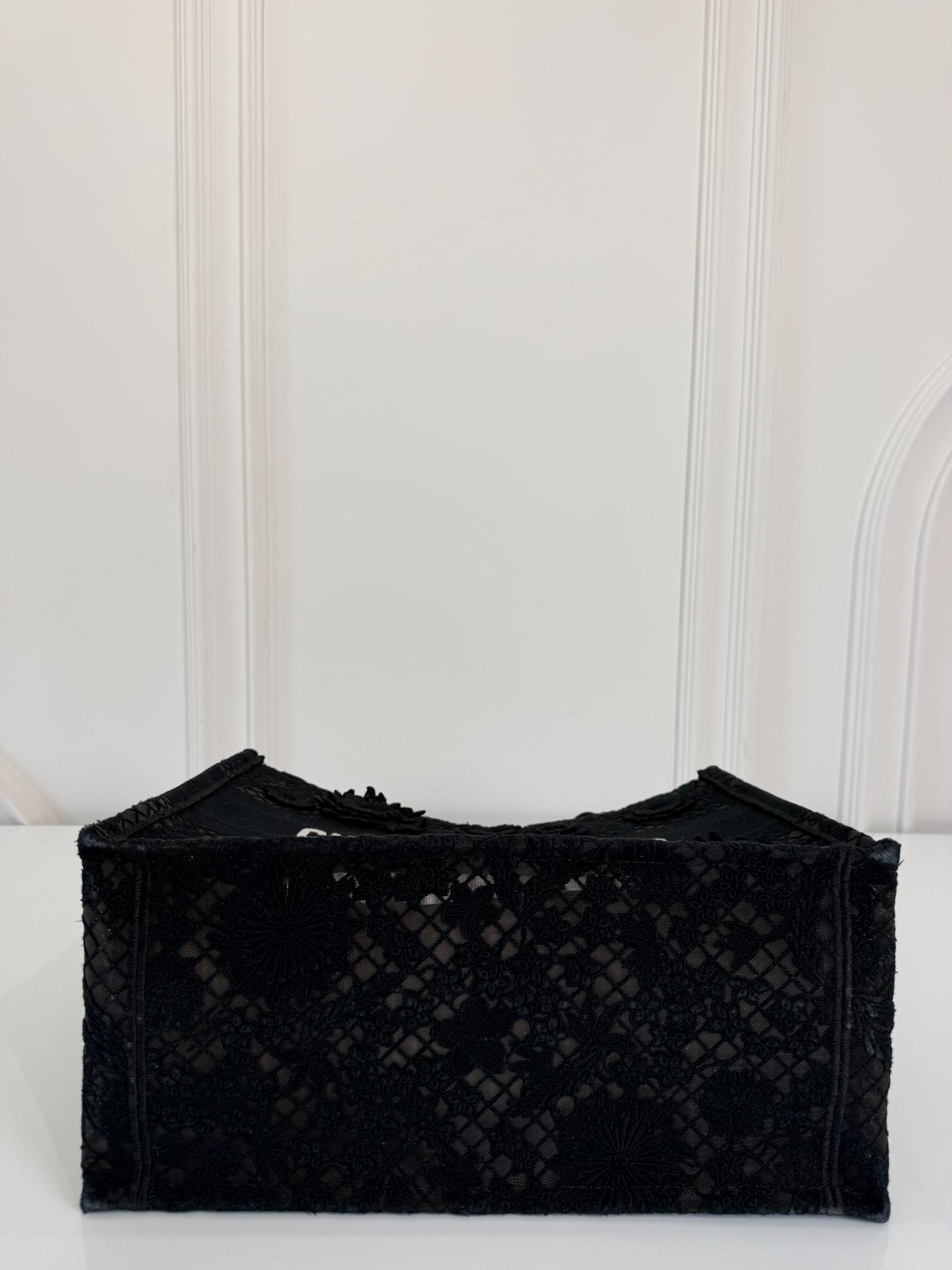 Christian Dior Embroidered 3D Macrame D-Lace Butterfly Medium Book Tote Black