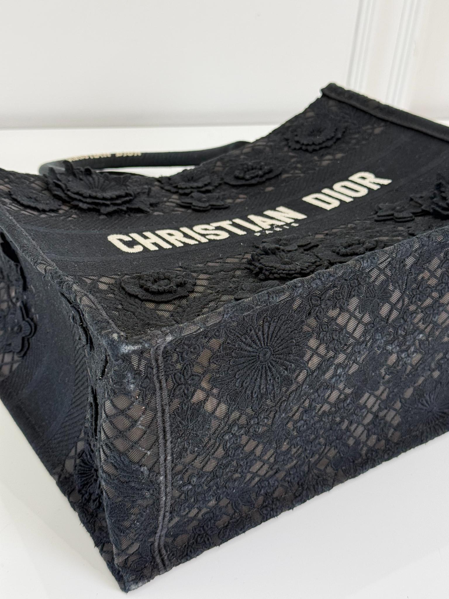 Christian Dior Embroidered 3D Macrame D-Lace Butterfly Medium Book Tote Black