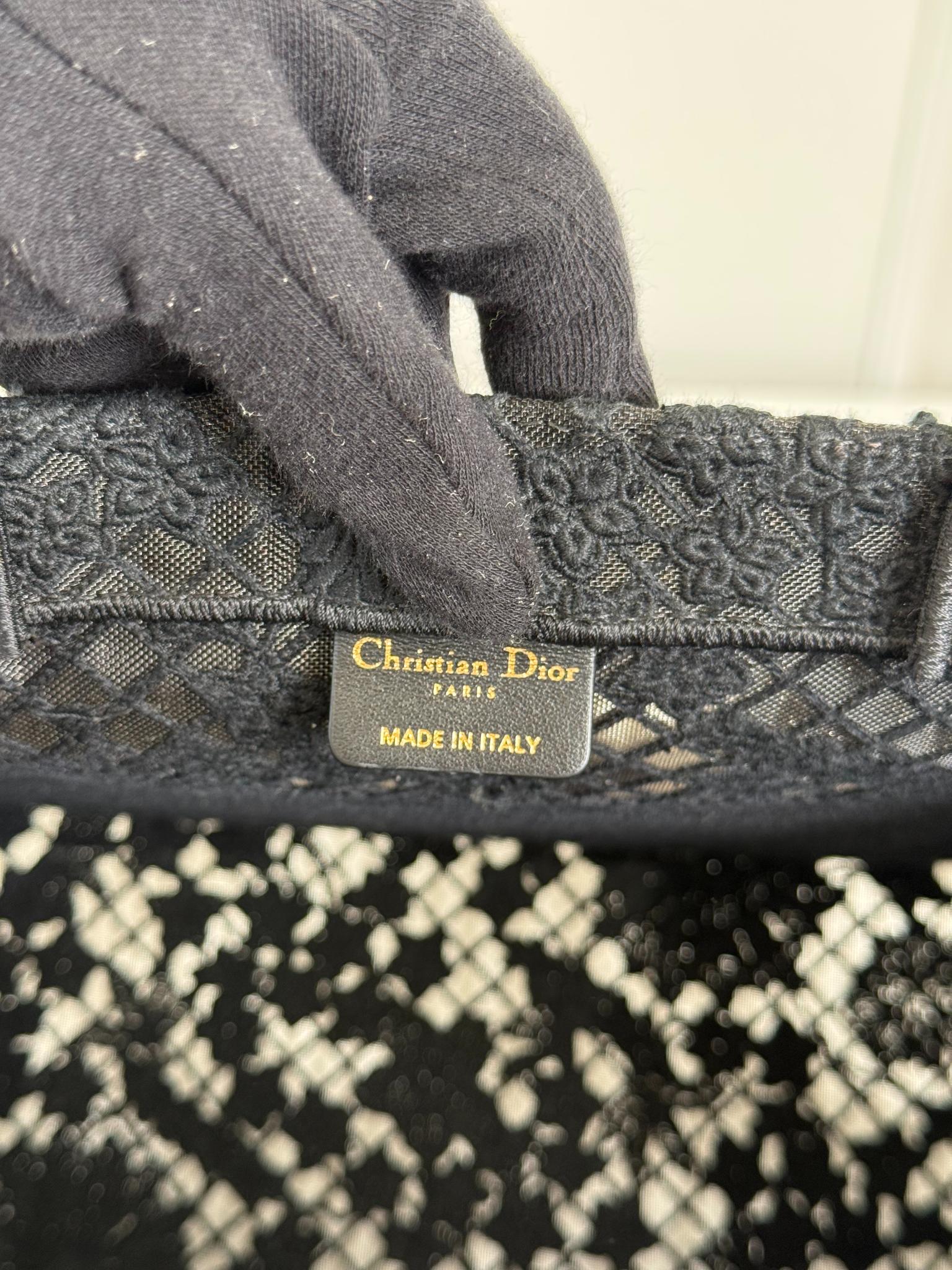 Christian Dior Embroidered 3D Macrame D-Lace Butterfly Medium Book Tote Black