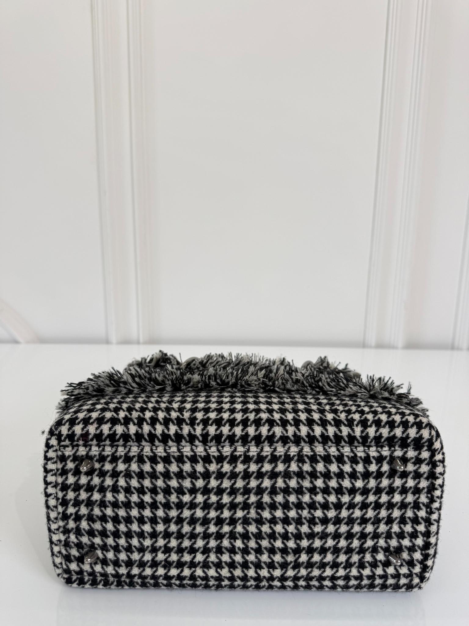 Christian Dior Medium Lady Dior Black/White Houndstooth Tweed Handbag