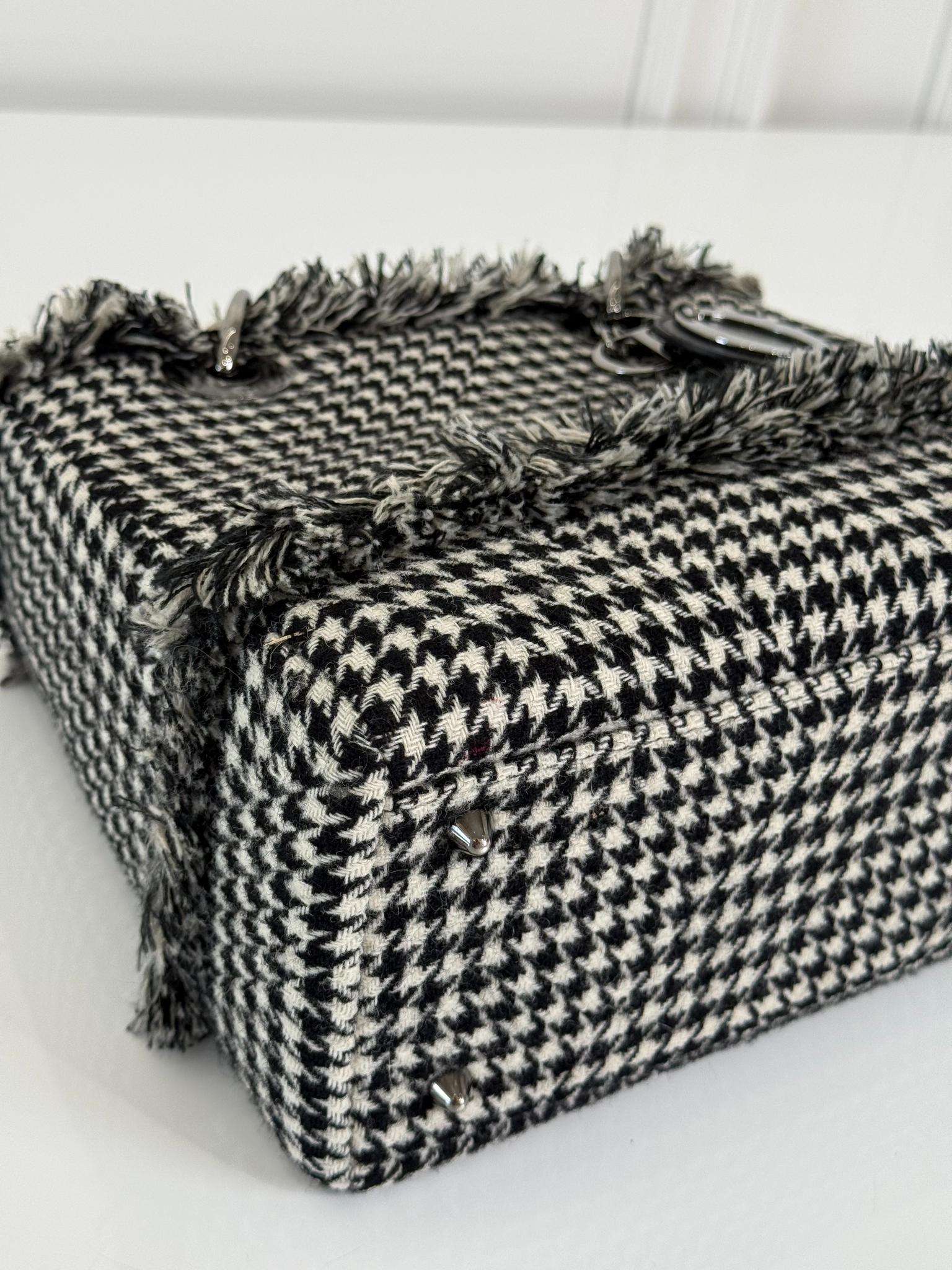 Christian Dior Medium Lady Dior Black/White Houndstooth Tweed Handbag