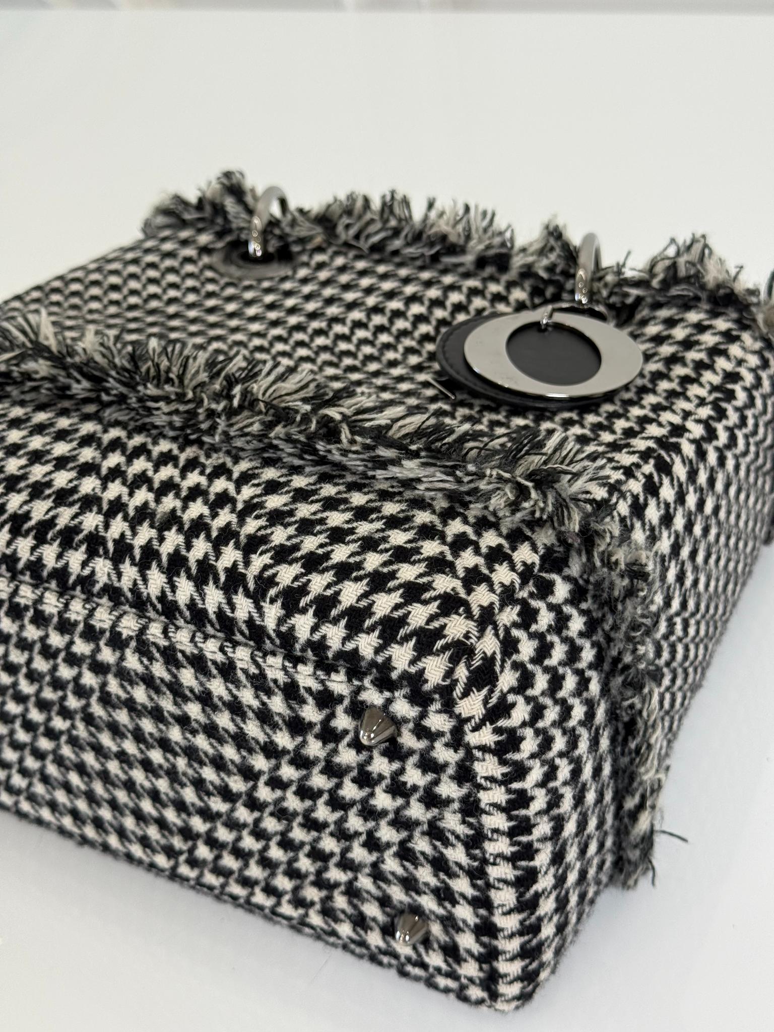 Christian Dior Medium Lady Dior Black/White Houndstooth Tweed Handbag