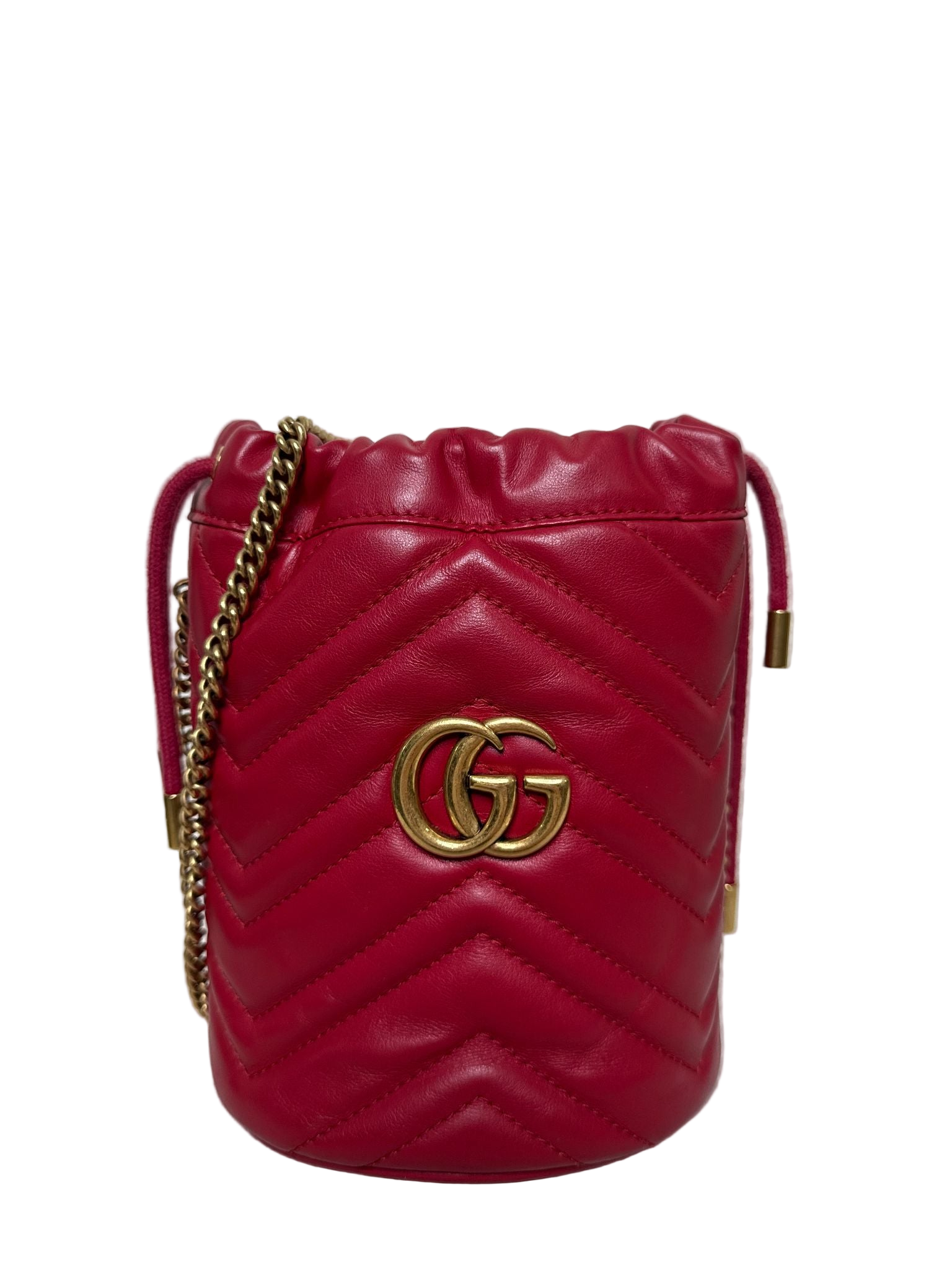 Gucci GG Marmont Small  Bucket Bag Calfskin Matelasse Hibiscus Red