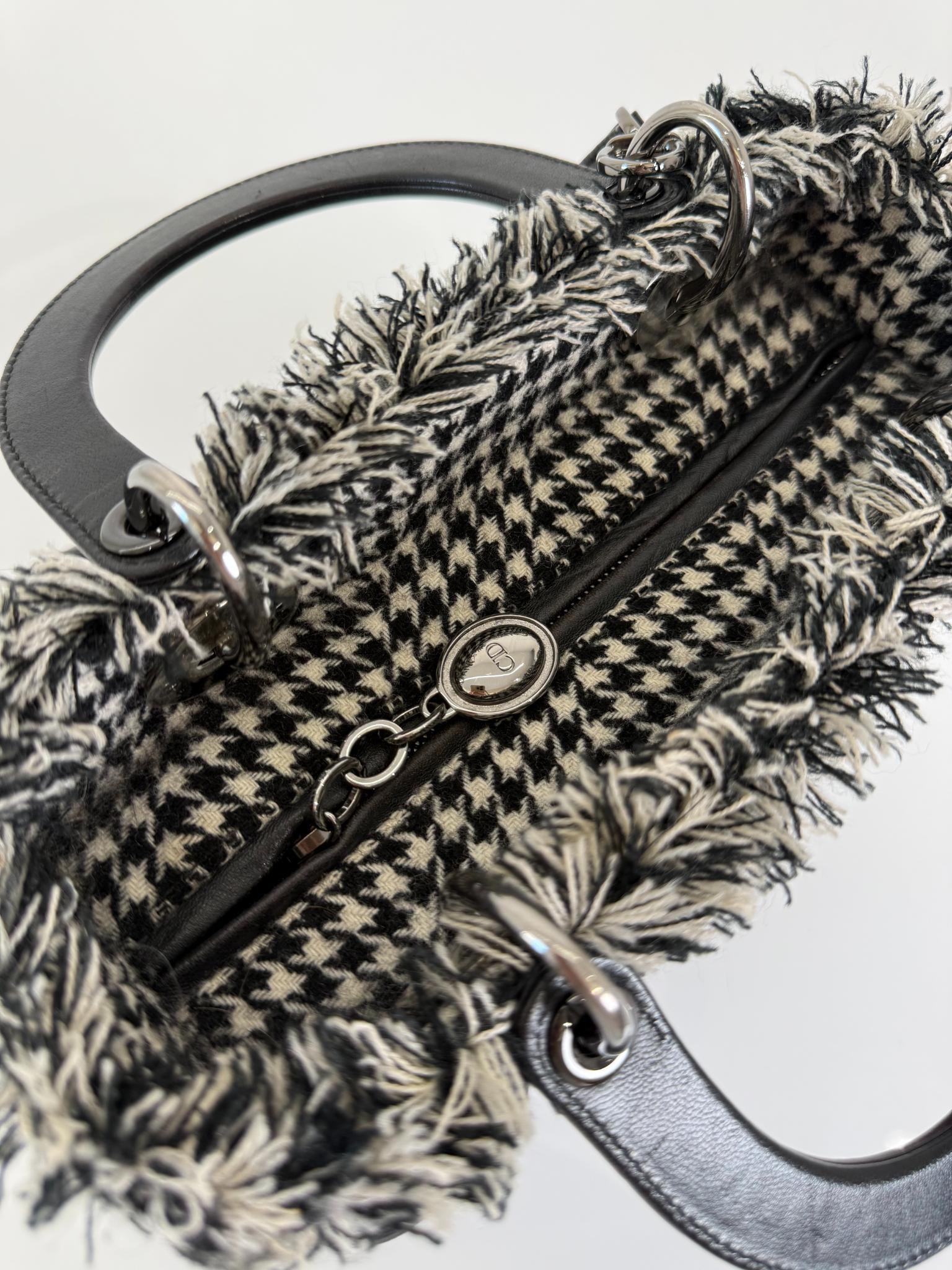 Christian Dior Medium Lady Dior Black/White Houndstooth Tweed Handbag