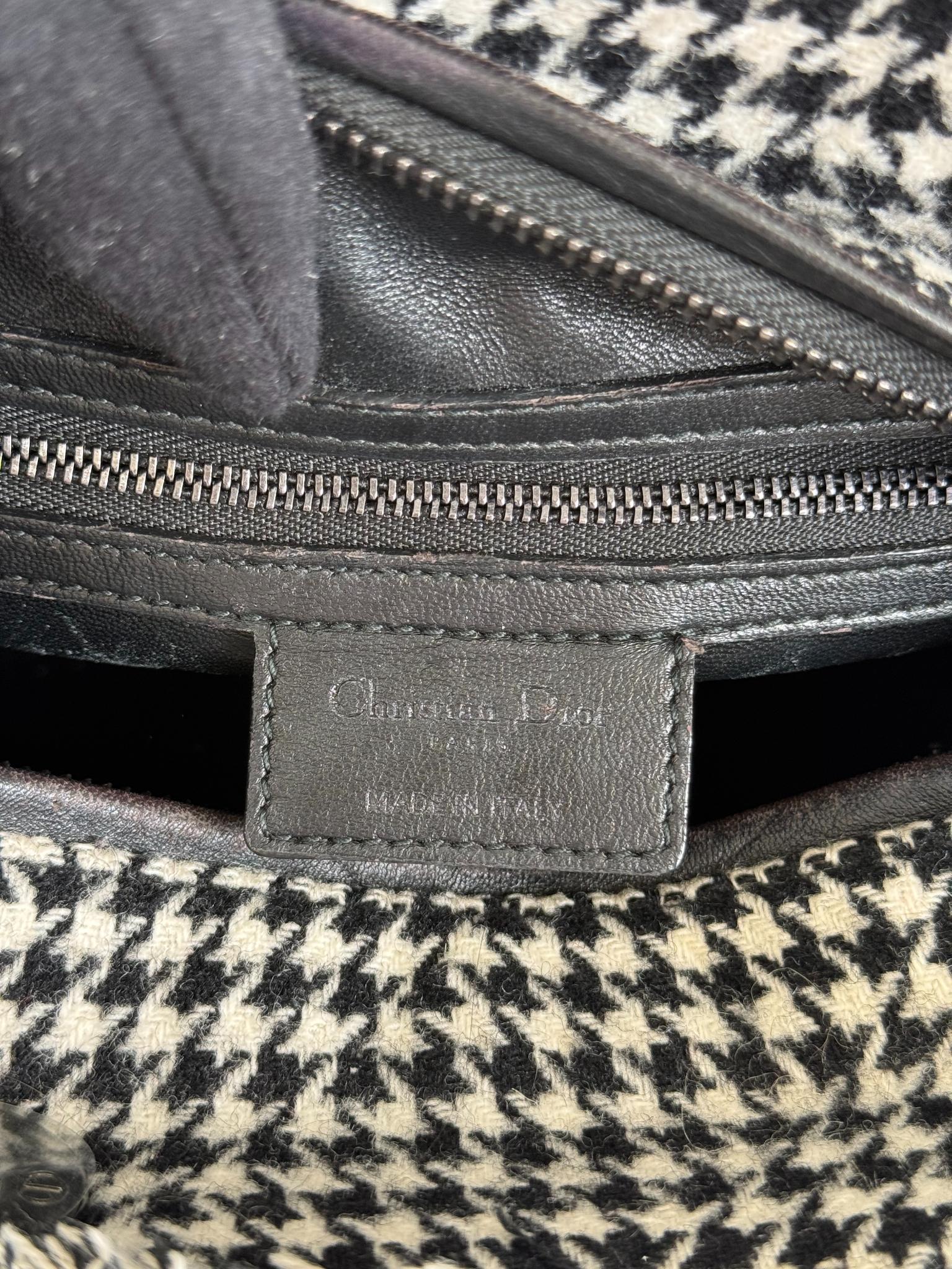 Christian Dior Medium Lady Dior Black/White Houndstooth Tweed Handbag