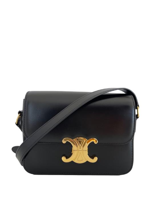Celine Black Shiny Calfskin Teen Triomphe Shoulder Bag