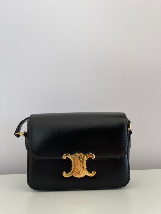 Celine Black Shiny Calfskin Teen Triomphe Shoulder Bag