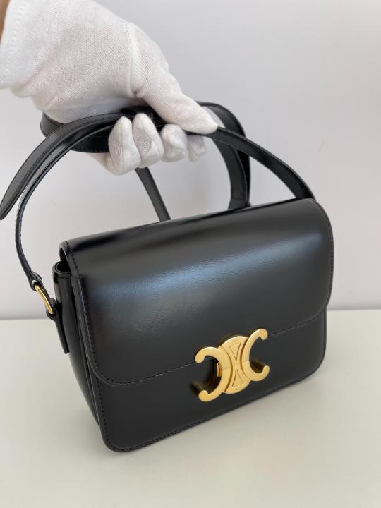 Celine Black Shiny Calfskin Teen Triomphe Shoulder Bag
