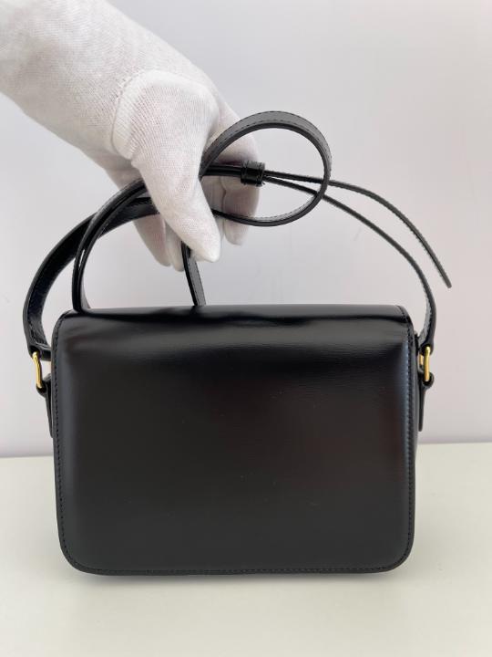 Celine Black Shiny Calfskin Teen Triomphe Shoulder Bag