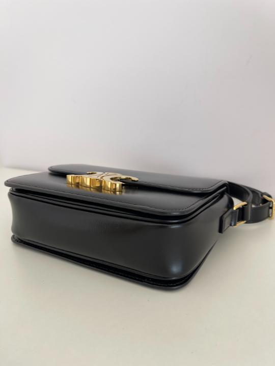 Celine Black Shiny Calfskin Teen Triomphe Shoulder Bag