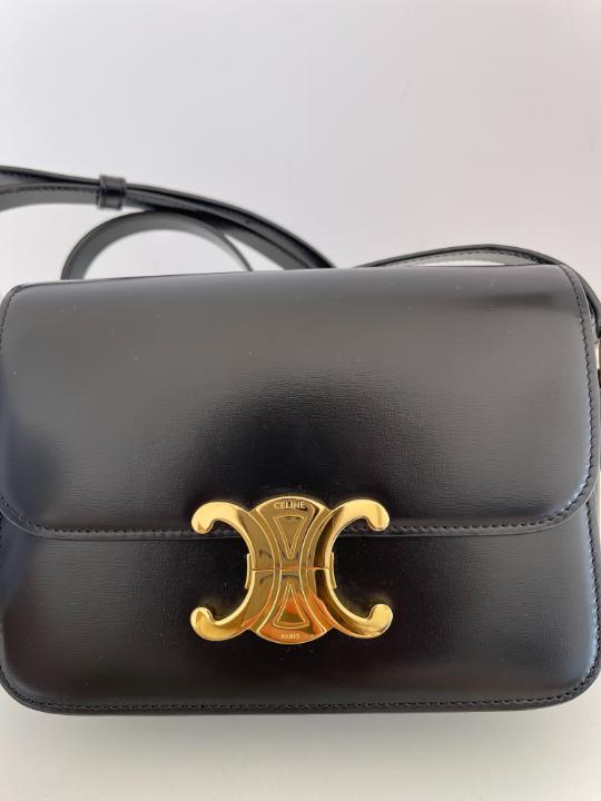 Celine Black Shiny Calfskin Teen Triomphe Shoulder Bag