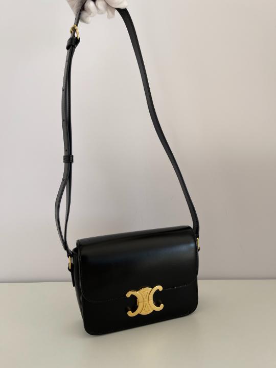 Celine Black Shiny Calfskin Teen Triomphe Shoulder Bag