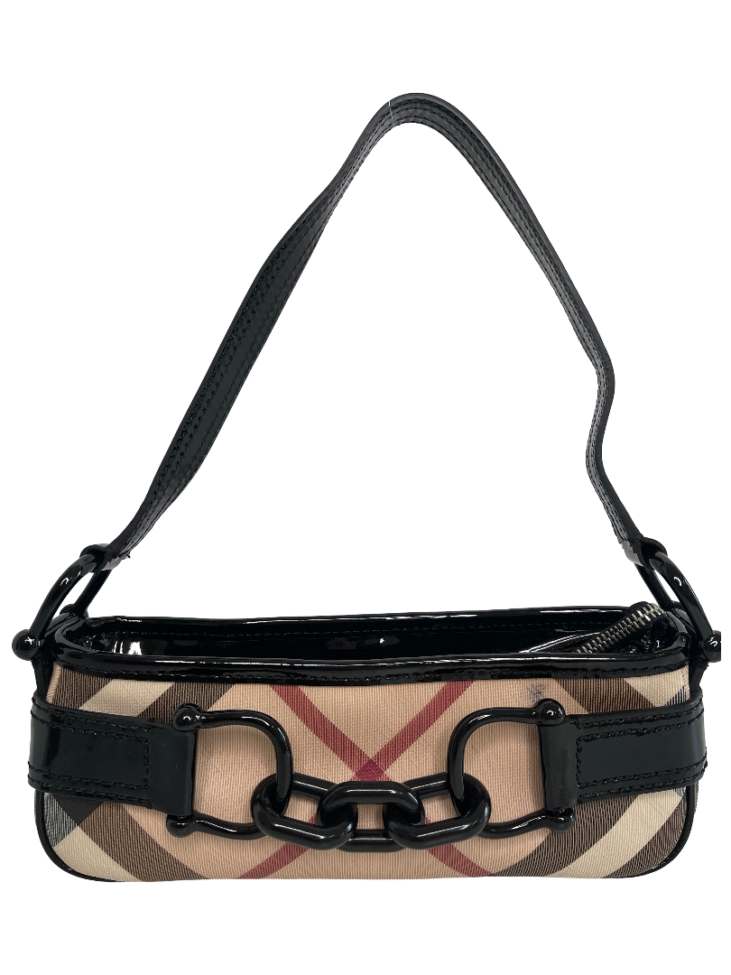 Burberry Nova Check Coated Canvas and Patent Leather Pochette