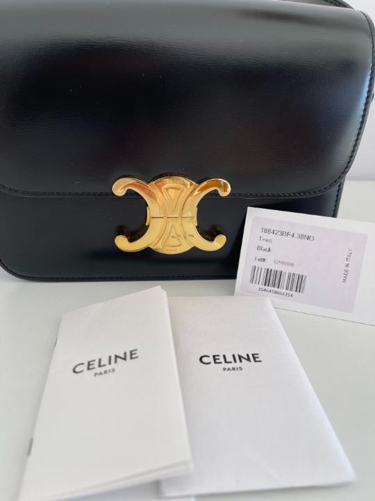 Celine Black Shiny Calfskin Teen Triomphe Shoulder Bag