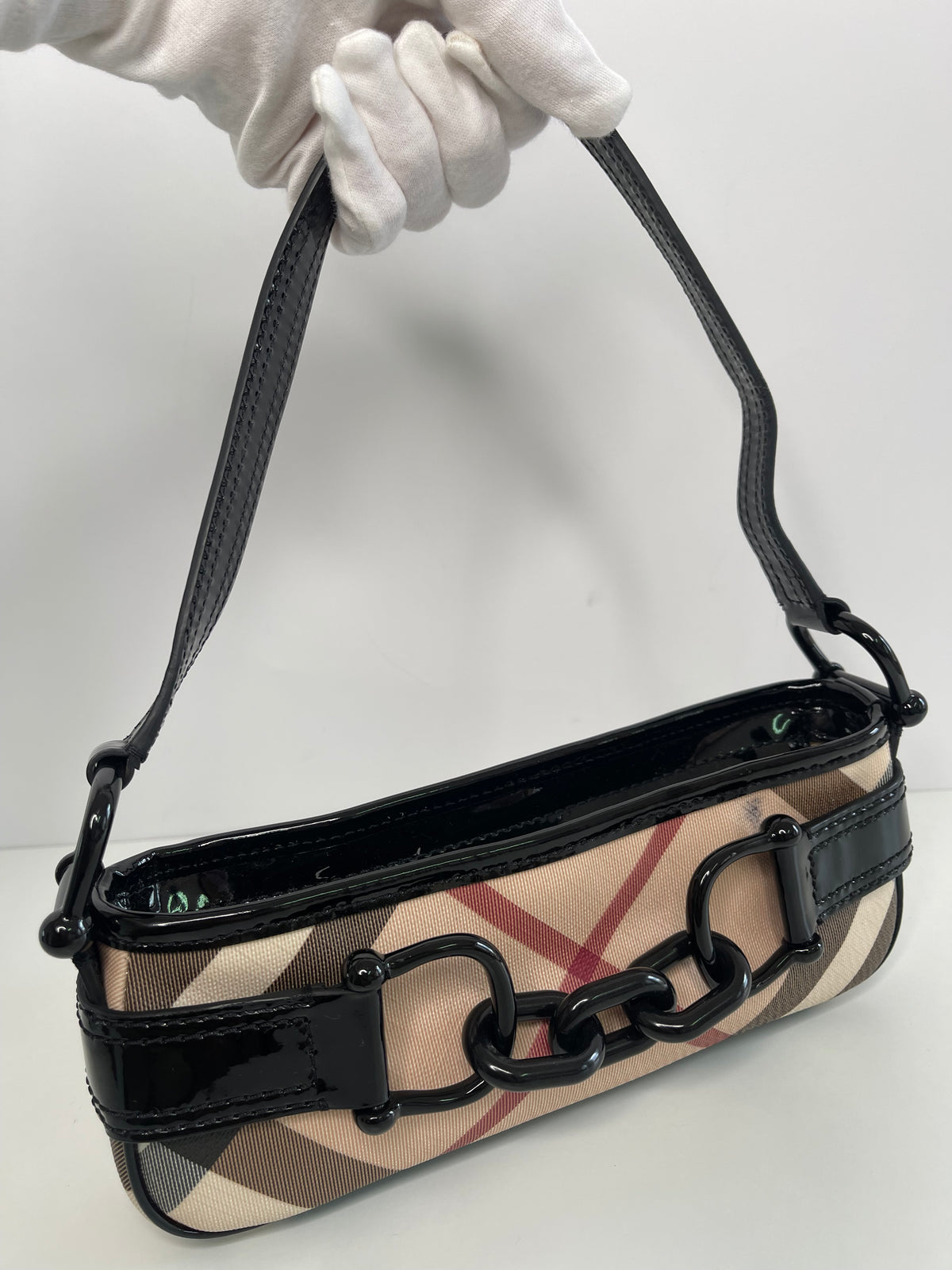Burberry Nova Check Coated Canvas and Patent Leather Pochette