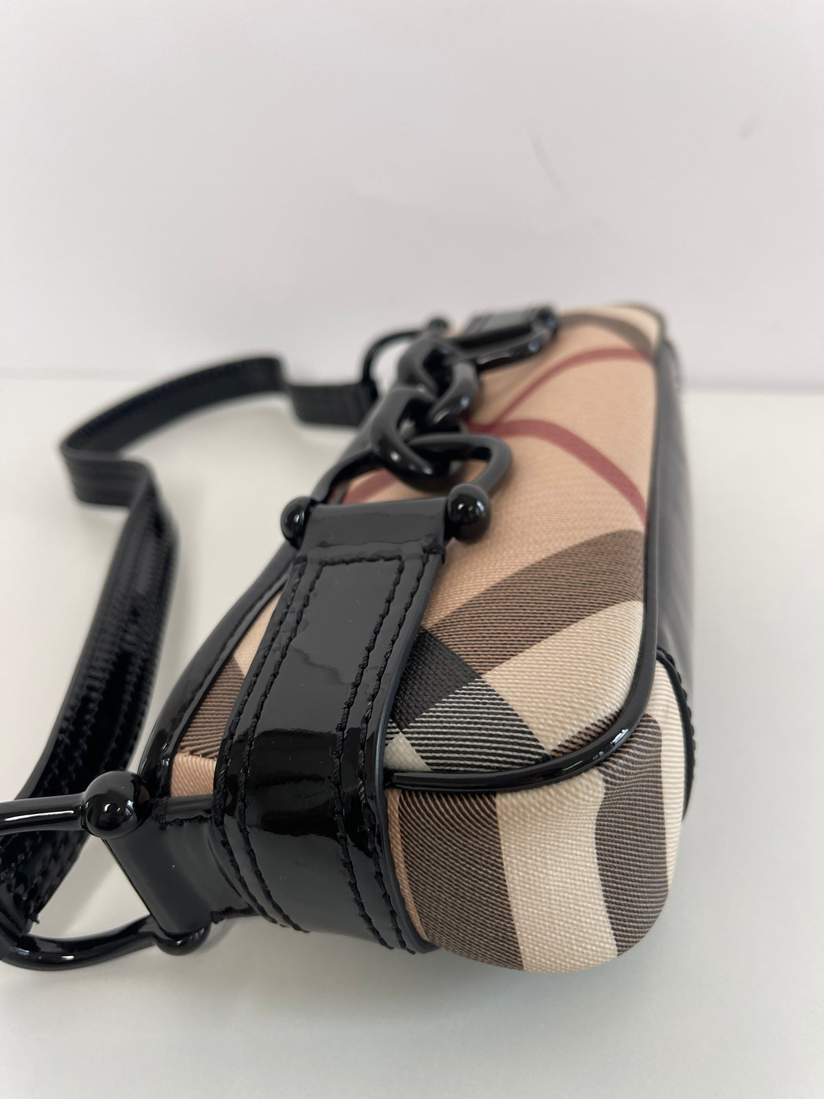 Burberry Nova Check Coated Canvas and Patent Leather Pochette