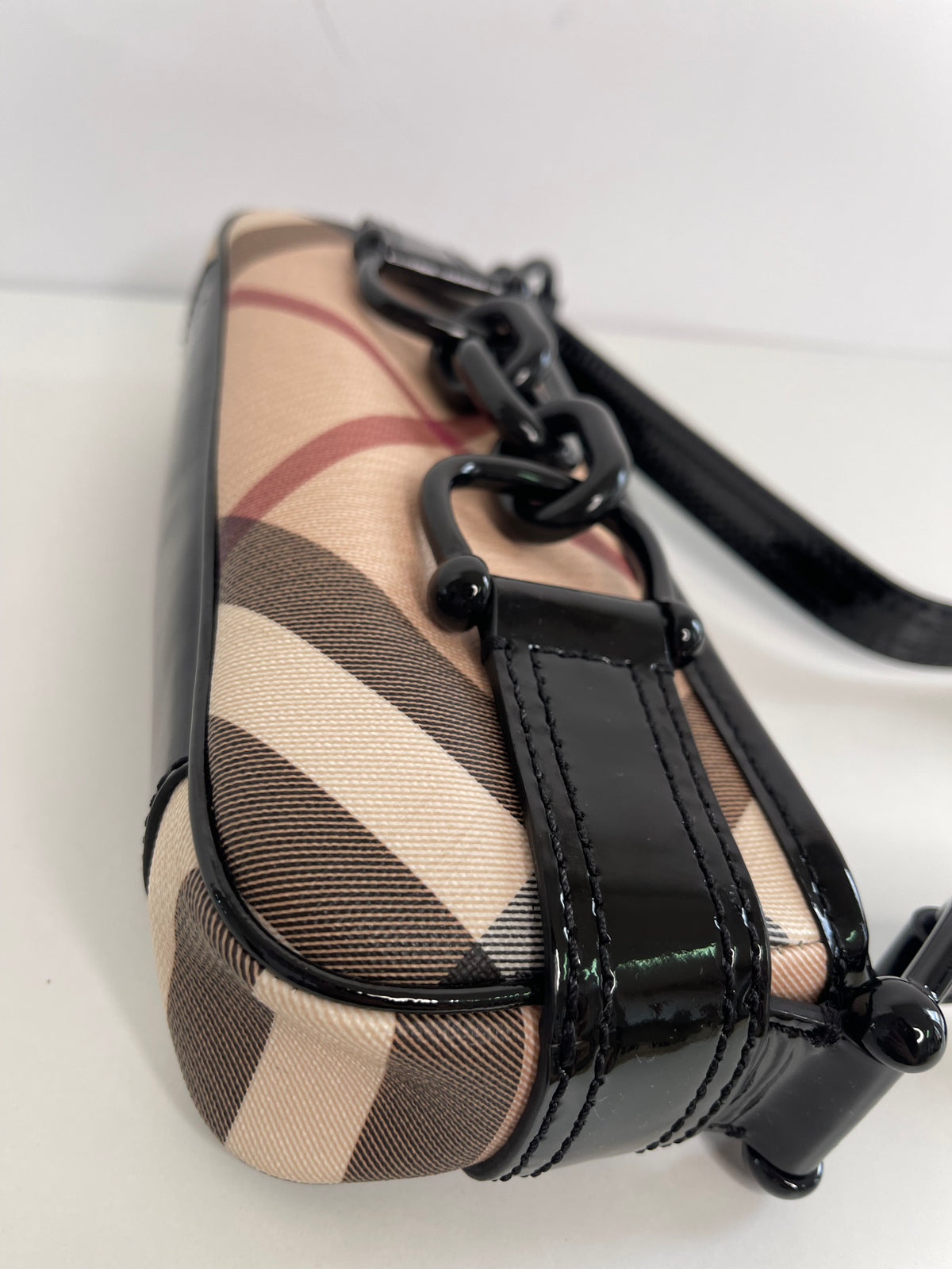 Burberry Nova Check Coated Canvas and Patent Leather Pochette