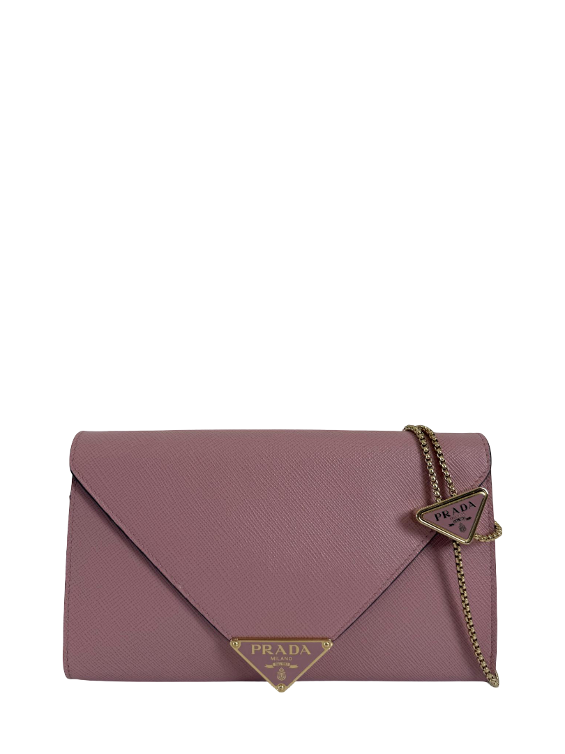 Prada Triangle Pink Saffiano Leather Flap Mini Bag