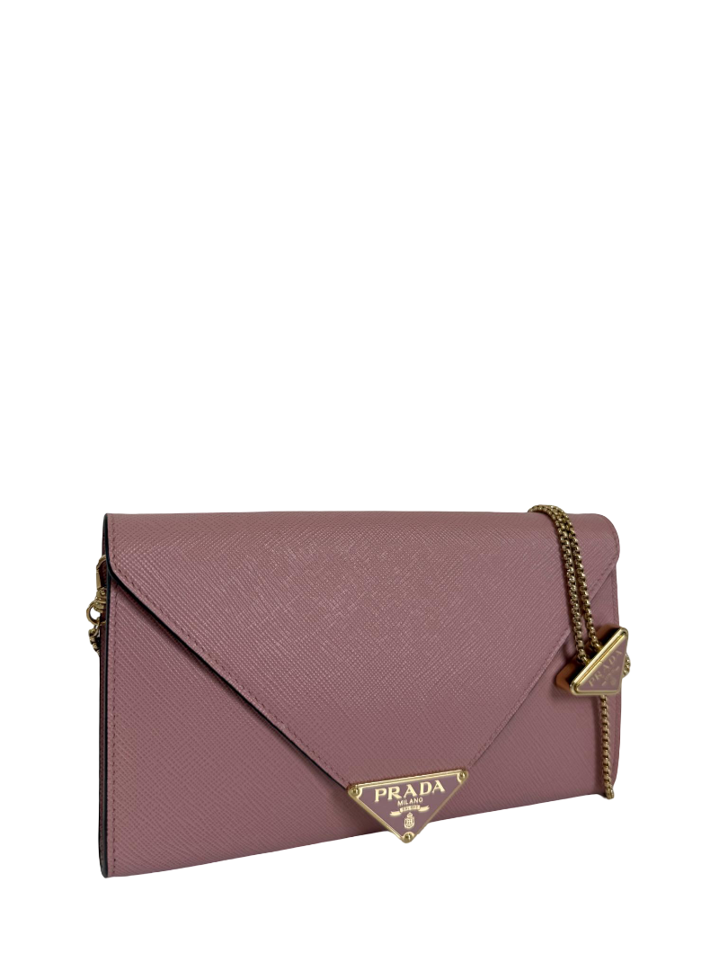 Prada Triangle Pink Saffiano Leather Flap Mini Bag