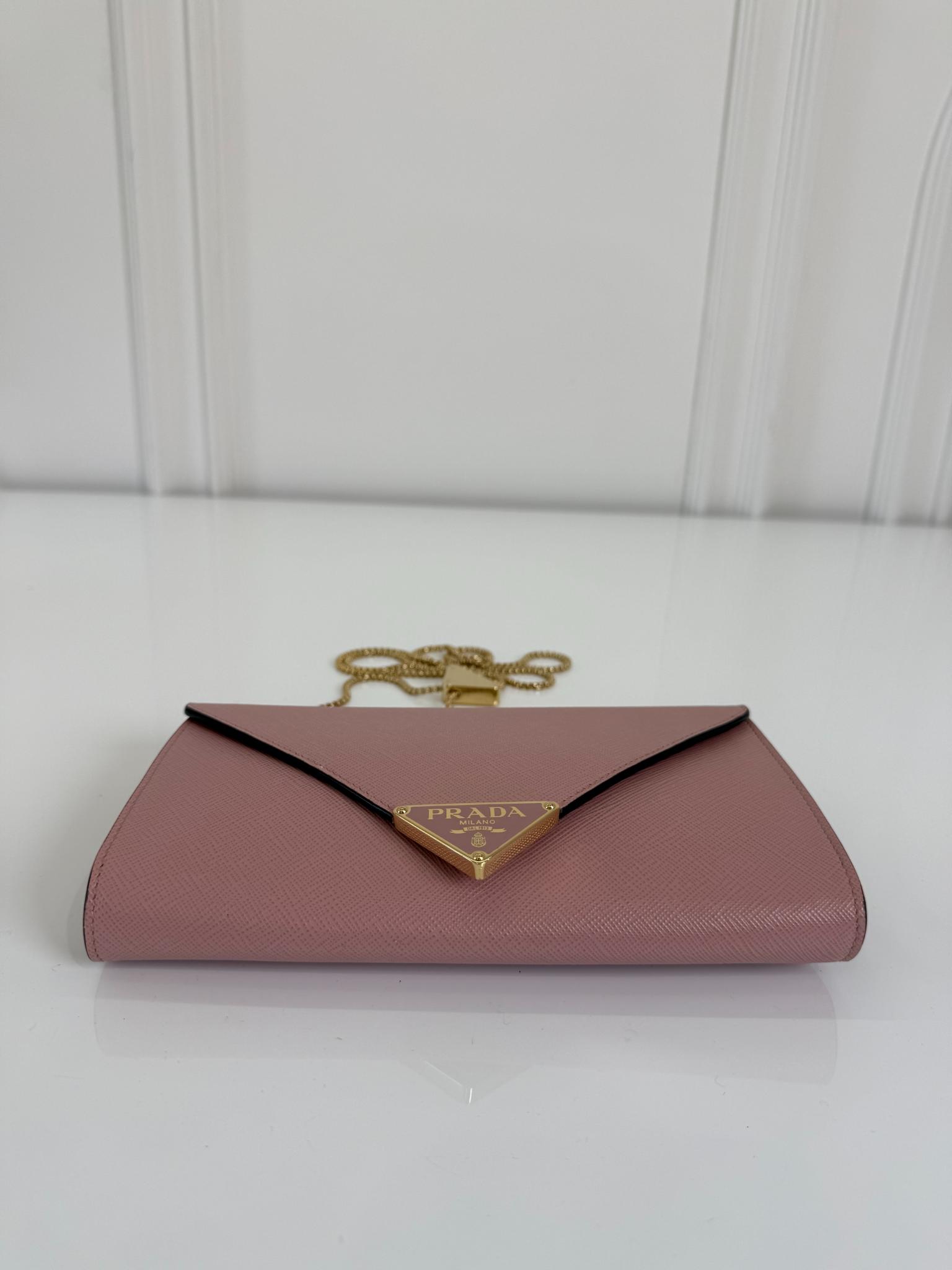 Prada Triangle Pink Saffiano Leather Flap Mini Bag