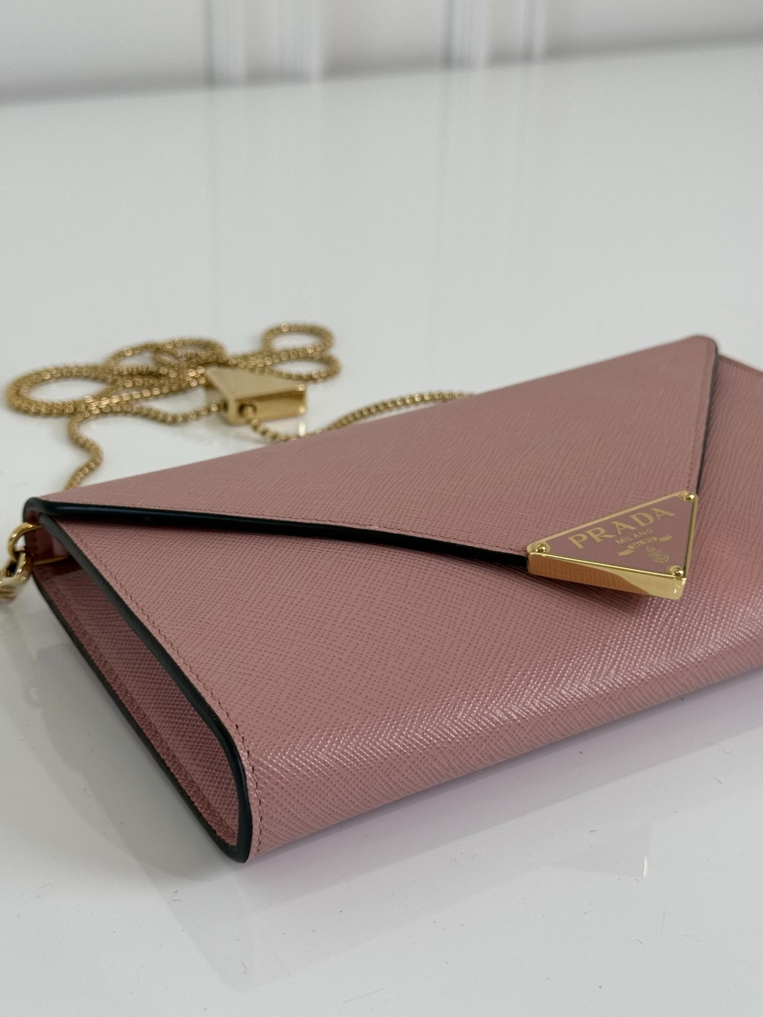 Prada Triangle Pink Saffiano Leather Flap Mini Bag