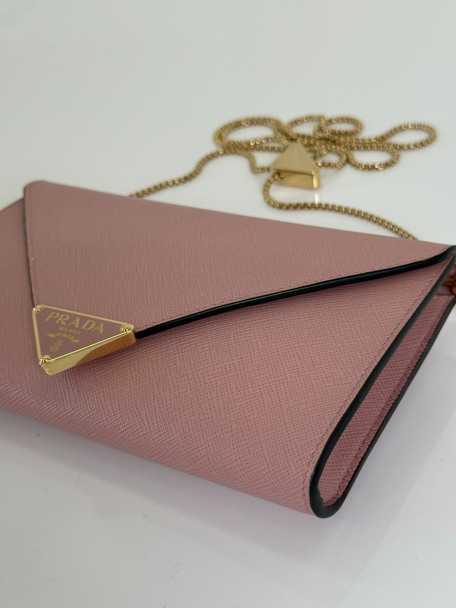 Prada Triangle Pink Saffiano Leather Flap Mini Bag
