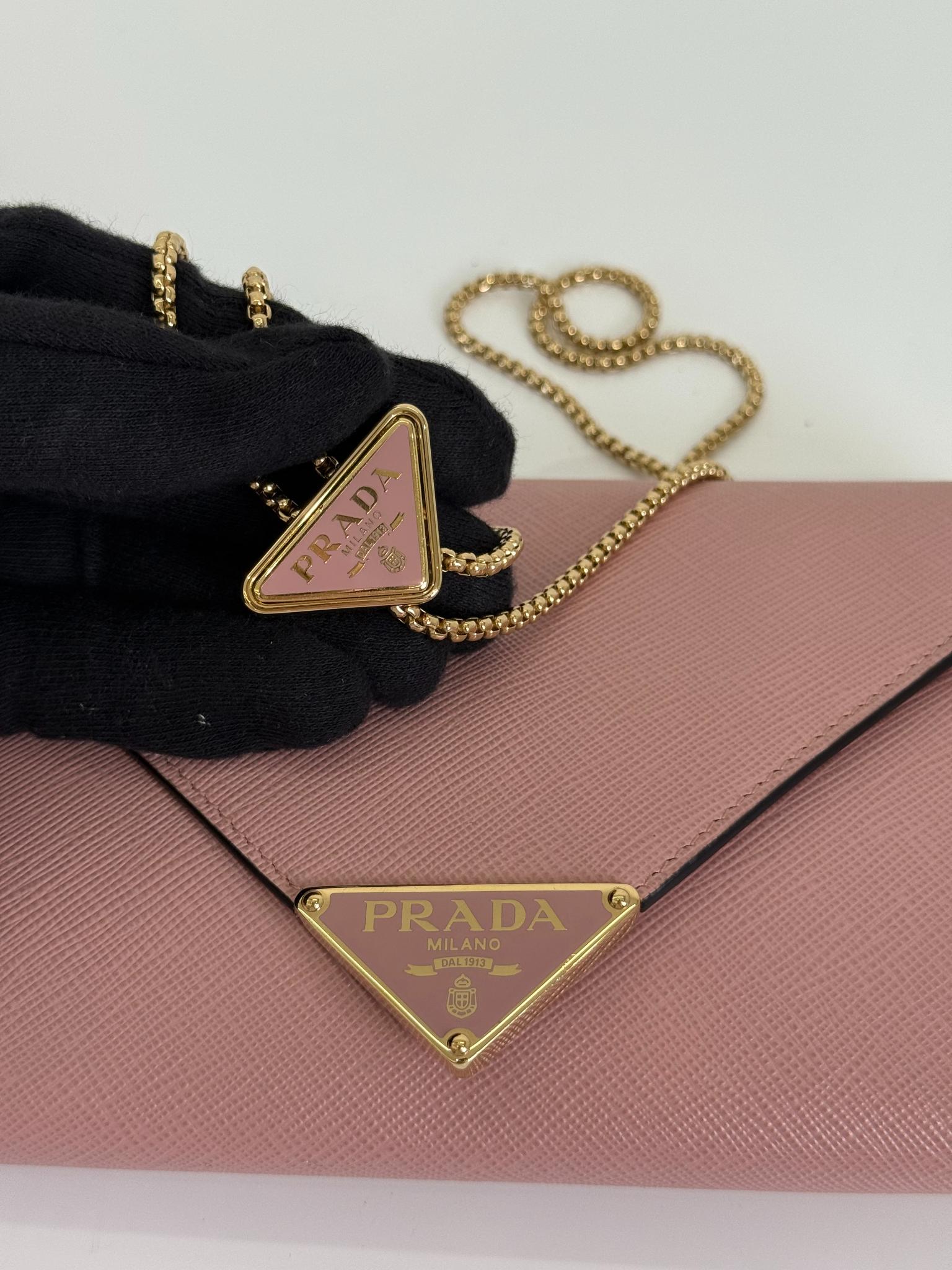 Prada Triangle Pink Saffiano Leather Flap Mini Bag