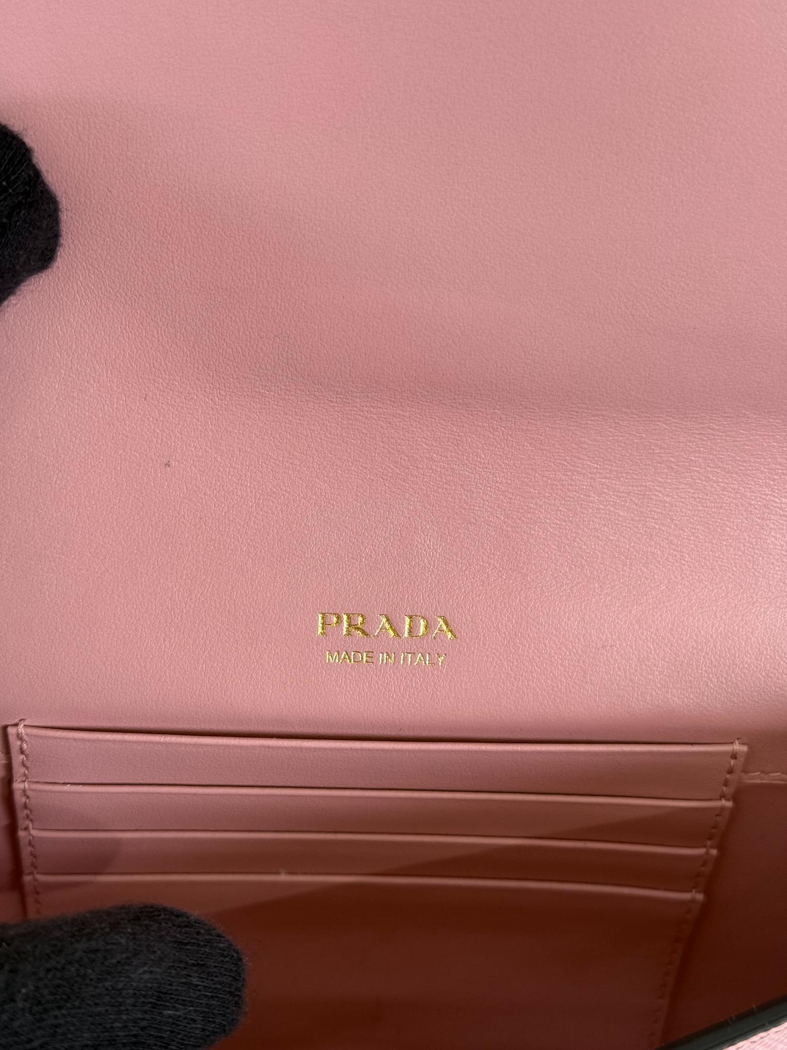Prada Triangle Pink Saffiano Leather Flap Mini Bag