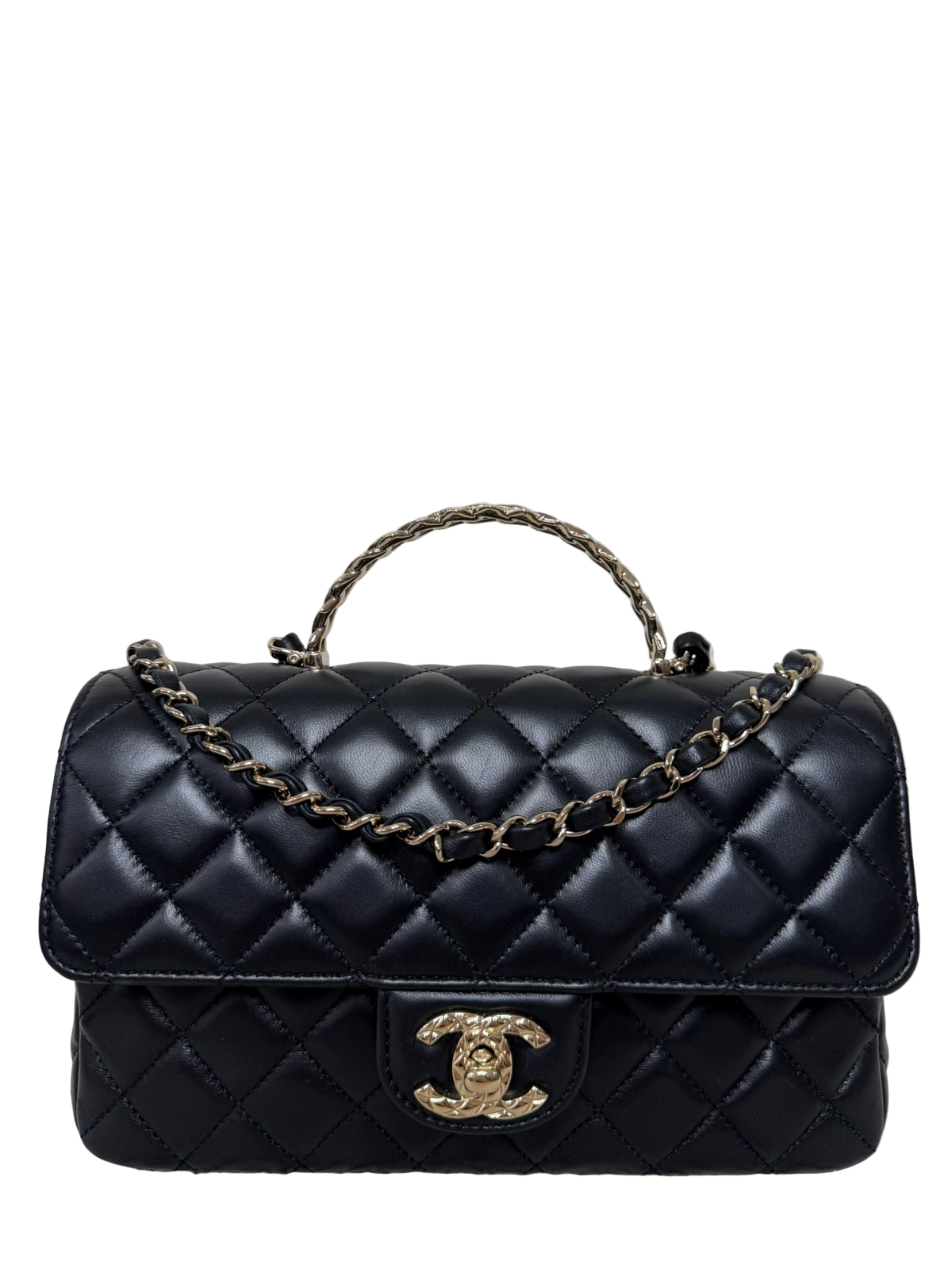 Chanel Mini Rectangular Flap Black Lambskin Crystal Top Handle