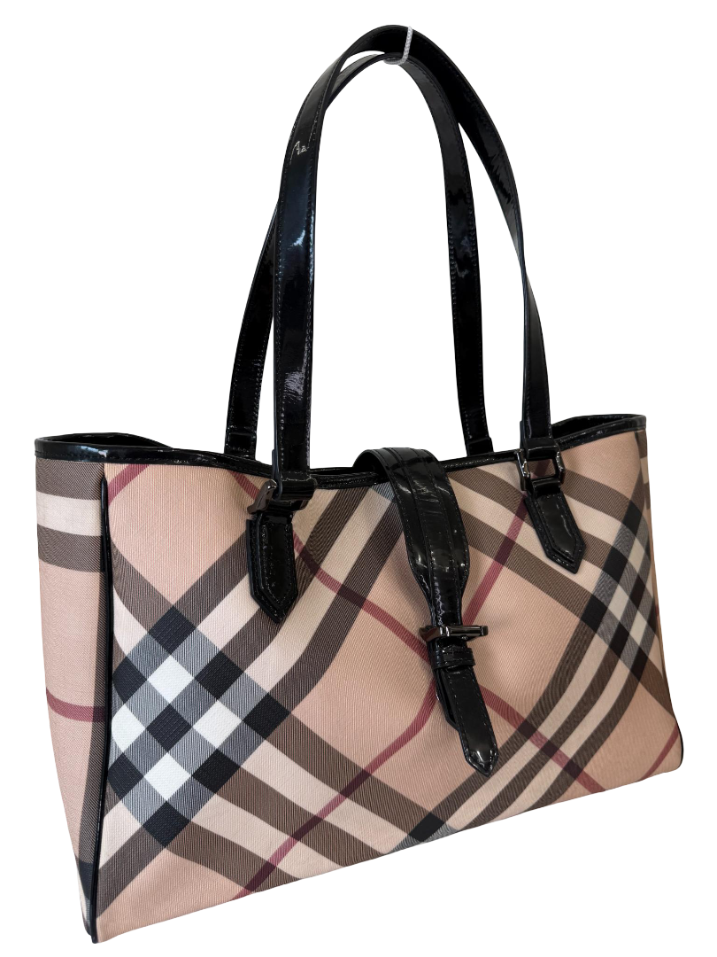 Burberry Black/Beige Super Nova Check Coated Canvas Tote