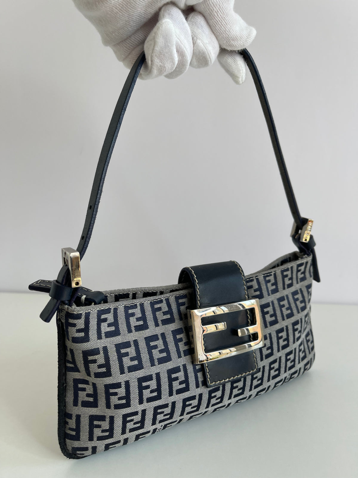 Fendi Zucchino Canvas Mini Pochette Blue Denim