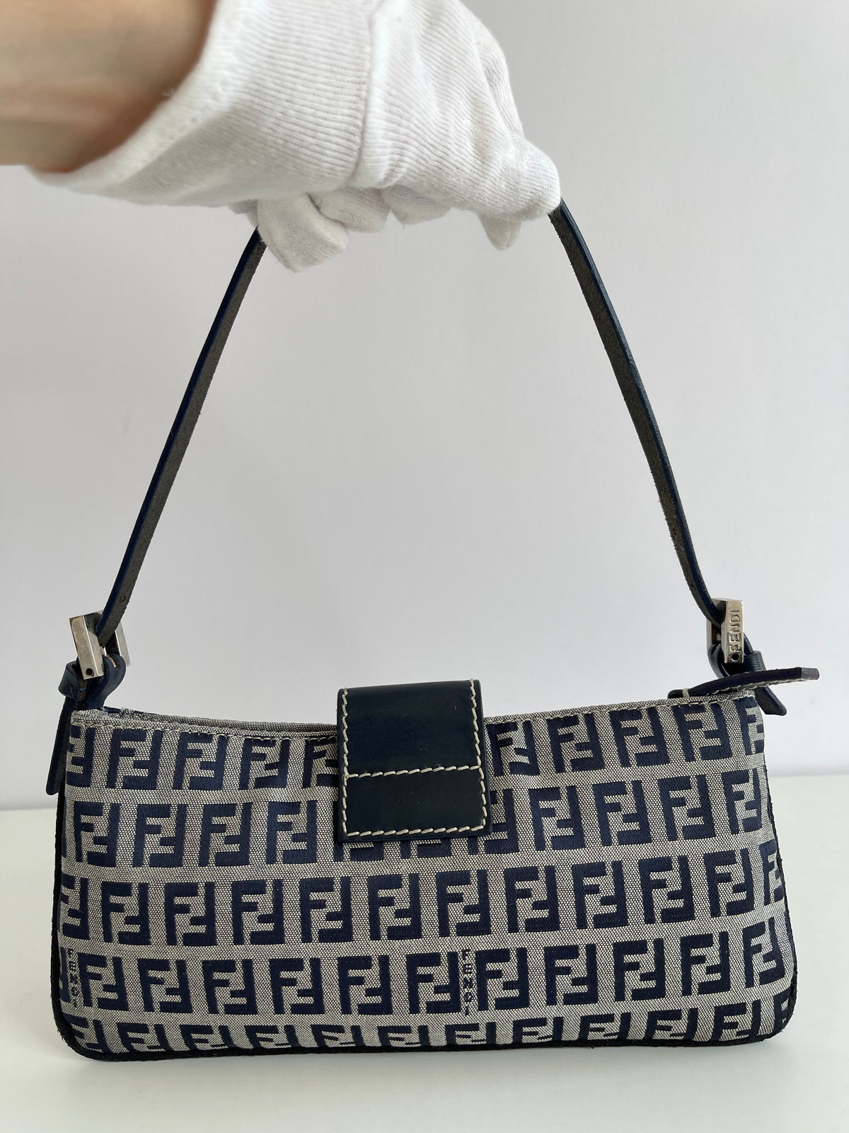 Fendi Zucchino Canvas Mini Pochette Blue Denim