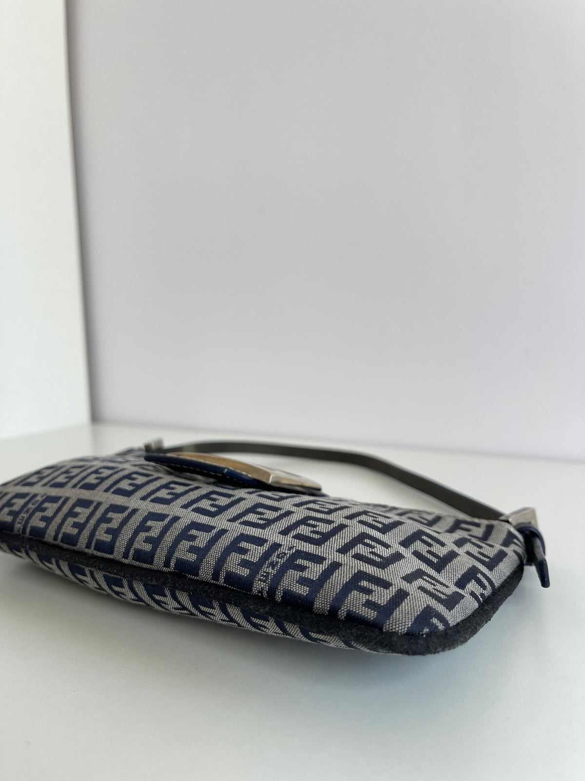 Fendi Zucchino Canvas Mini Pochette Blue Denim