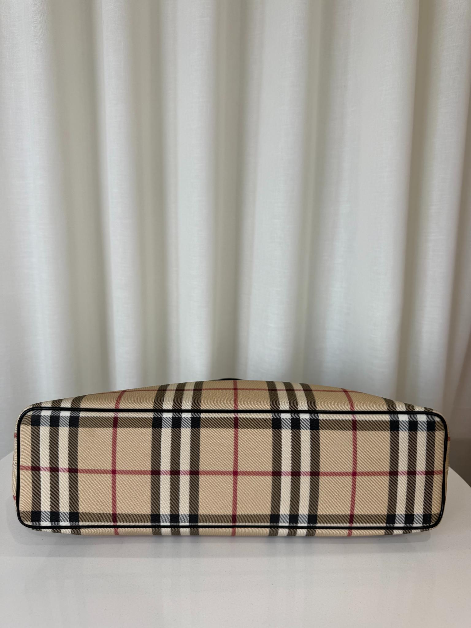 Burberry House Check PVC and Black Leather Top Handle Bag