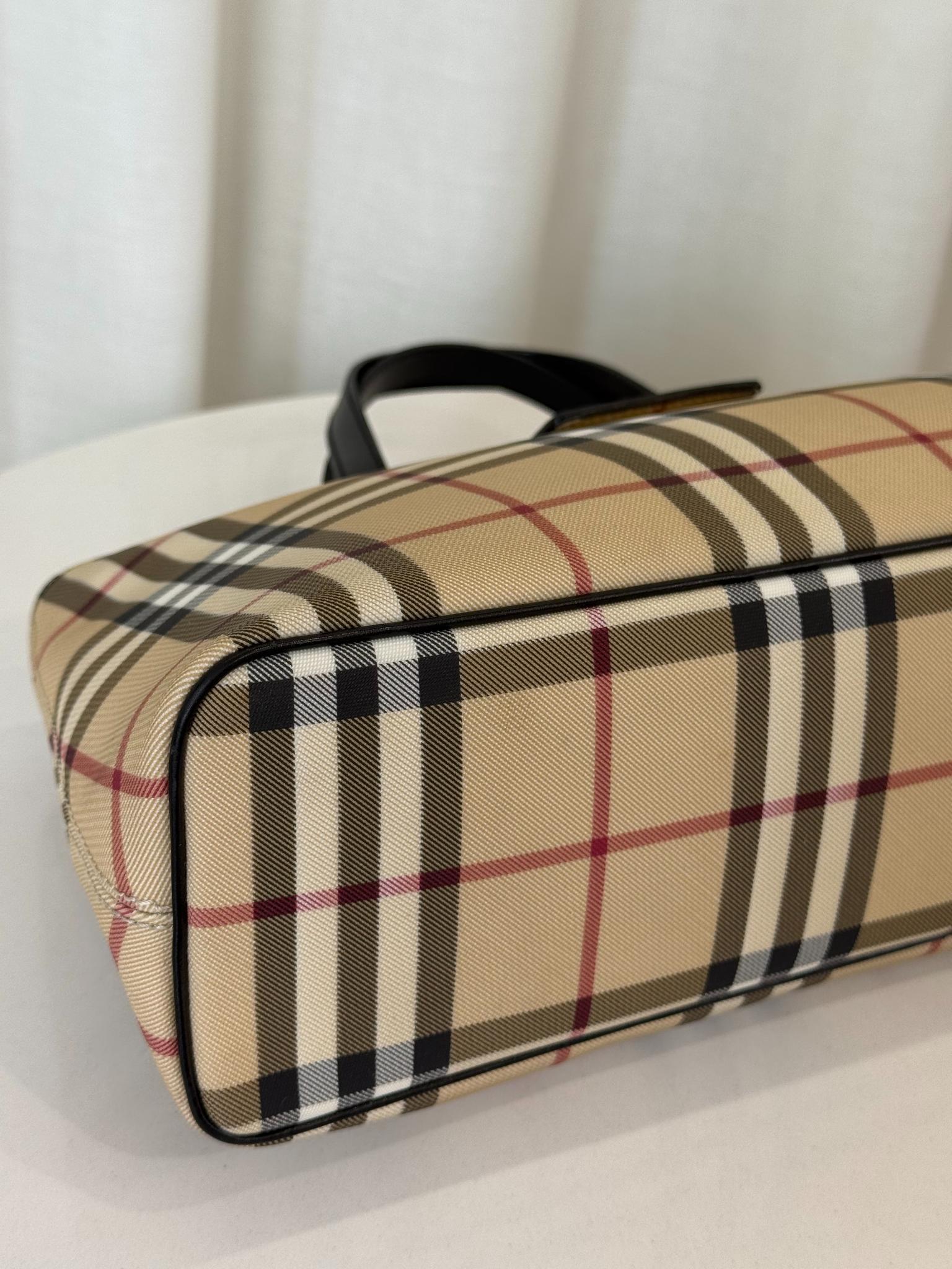 Burberry House Check PVC and Black Leather Top Handle Bag