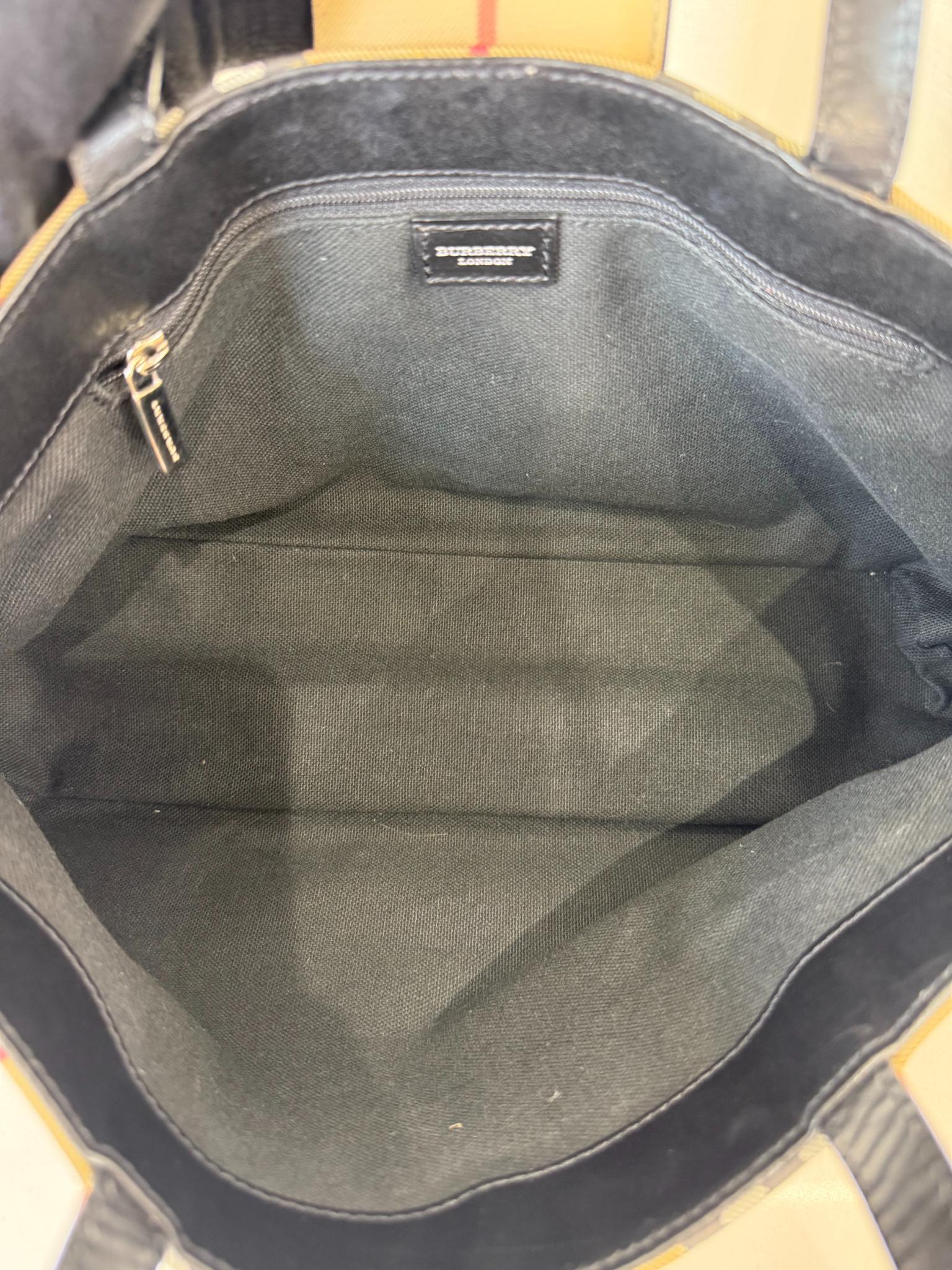 Burberry House Check PVC and Black Leather Top Handle Bag