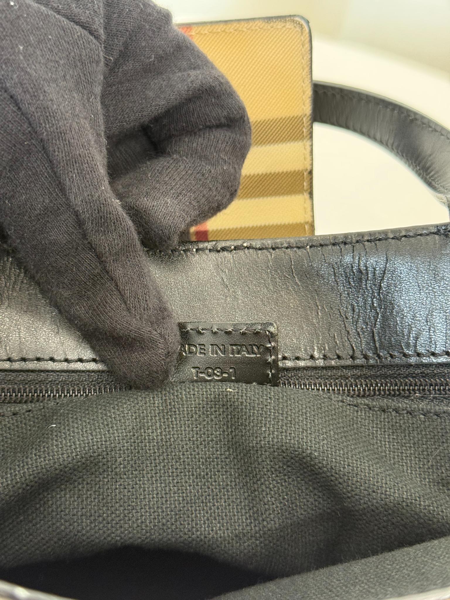 Burberry House Check PVC and Black Leather Top Handle Bag