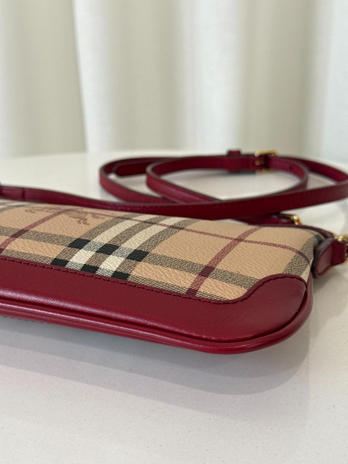 Burberry Red/Beige Haymarket Check Coated Canvas Peyton Crossbody Bag