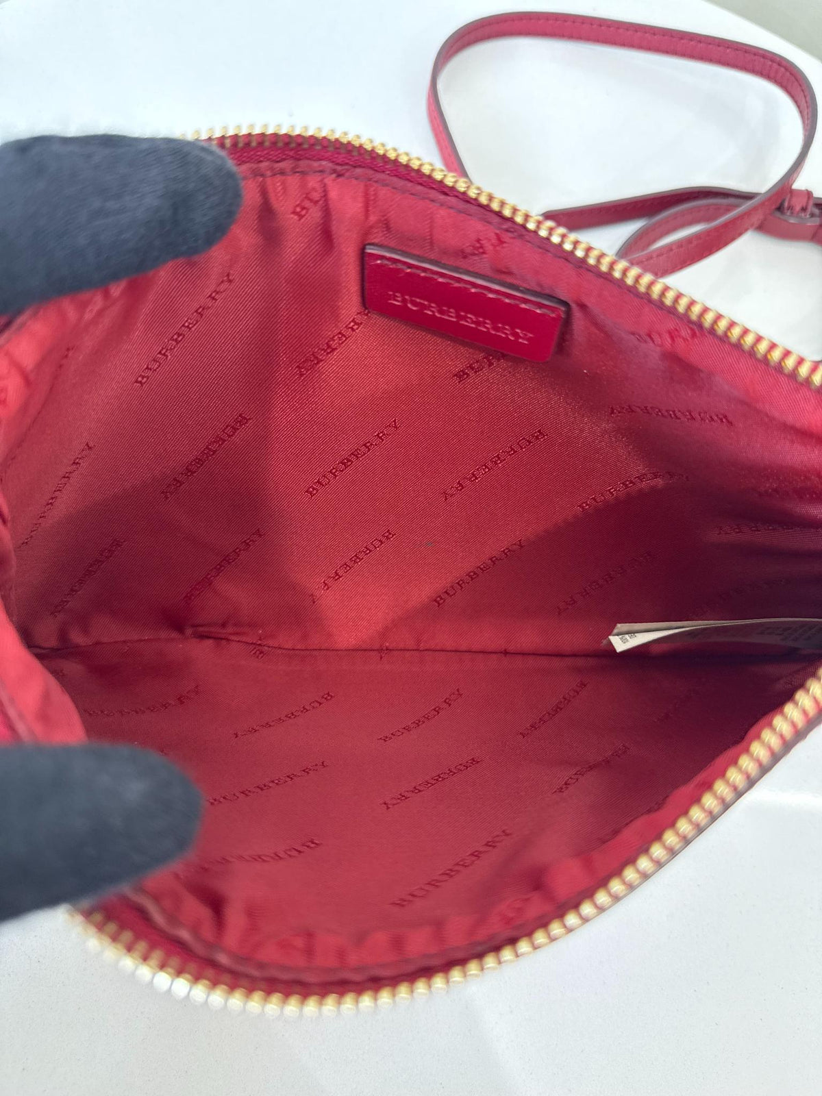 Burberry Red/Beige Haymarket Check Coated Canvas Peyton Crossbody Bag