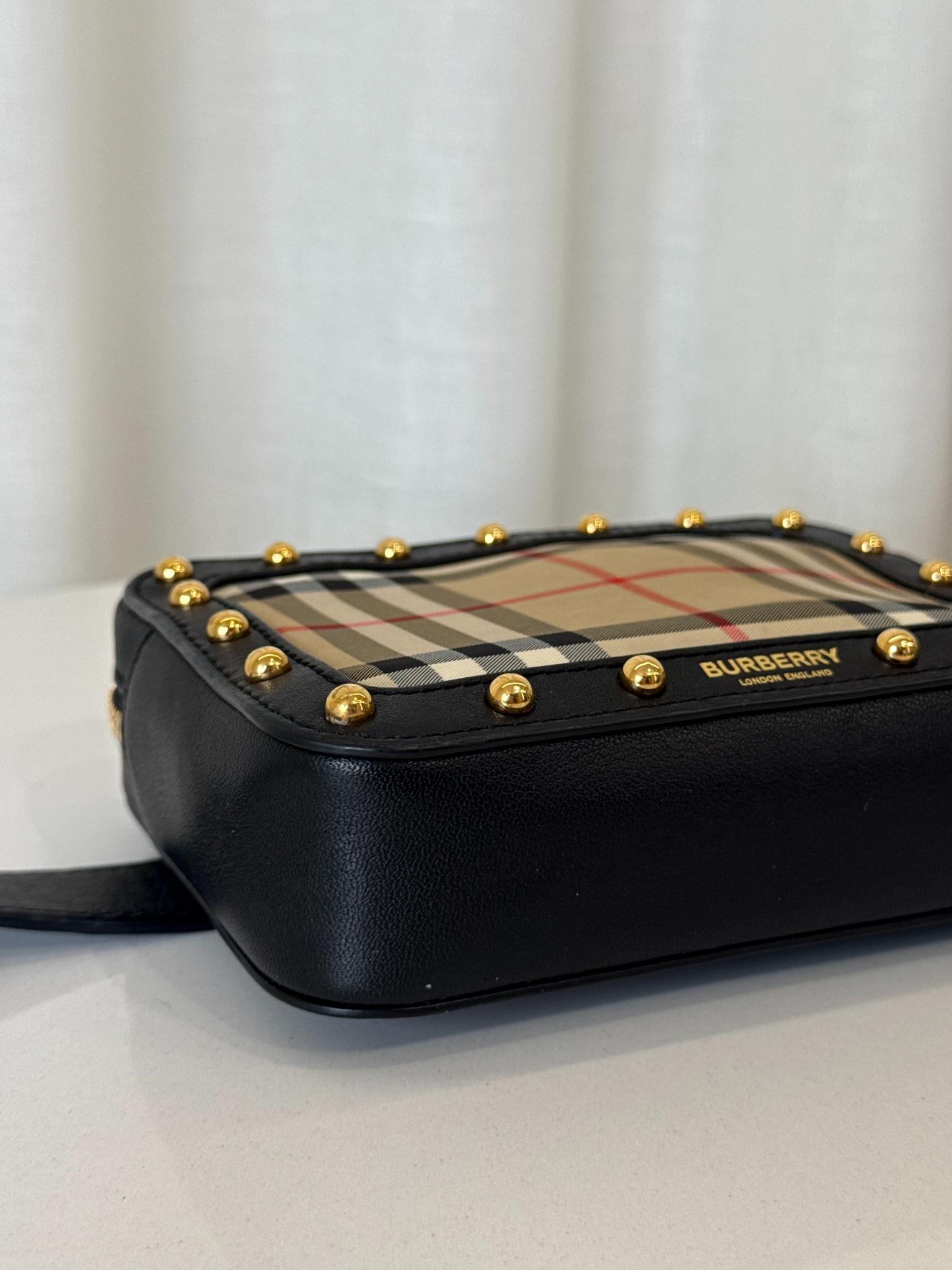 Burberry Beige/Black Nova Check Canvas and Leather Studded Elise Belt Bag