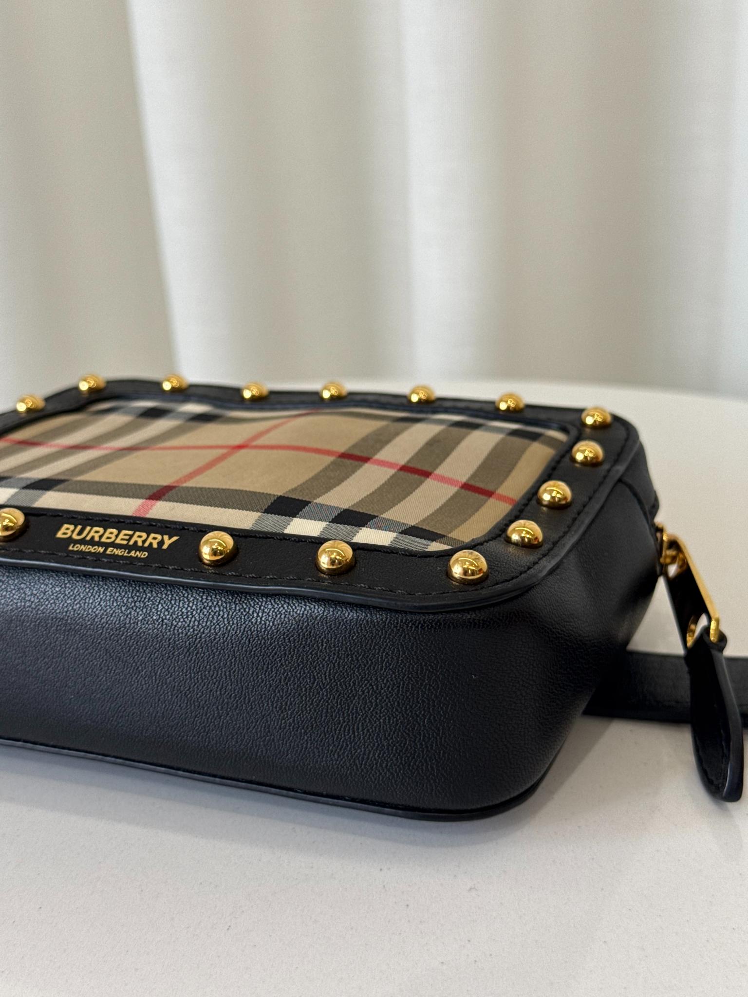 Burberry Beige/Black Nova Check Canvas and Leather Studded Elise Belt Bag
