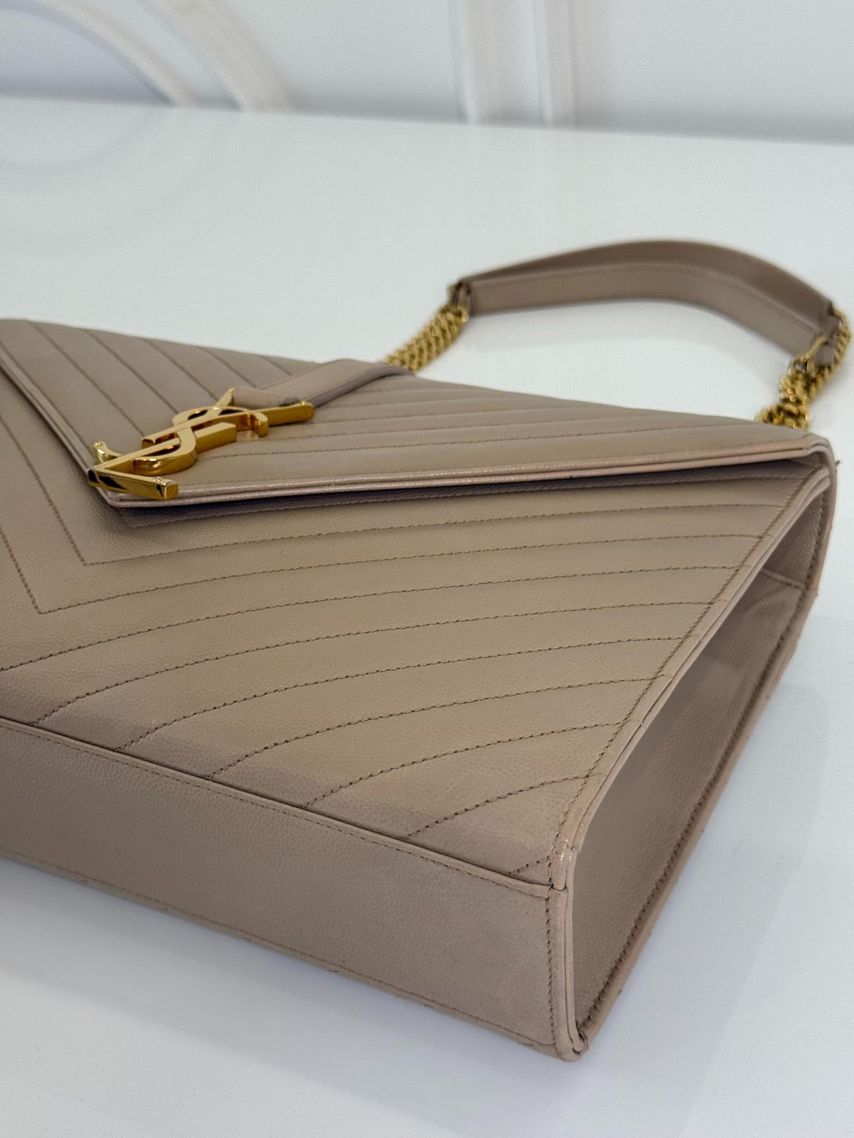 Saint Laurent Beige Grain De Poudre Large Envelope Bag