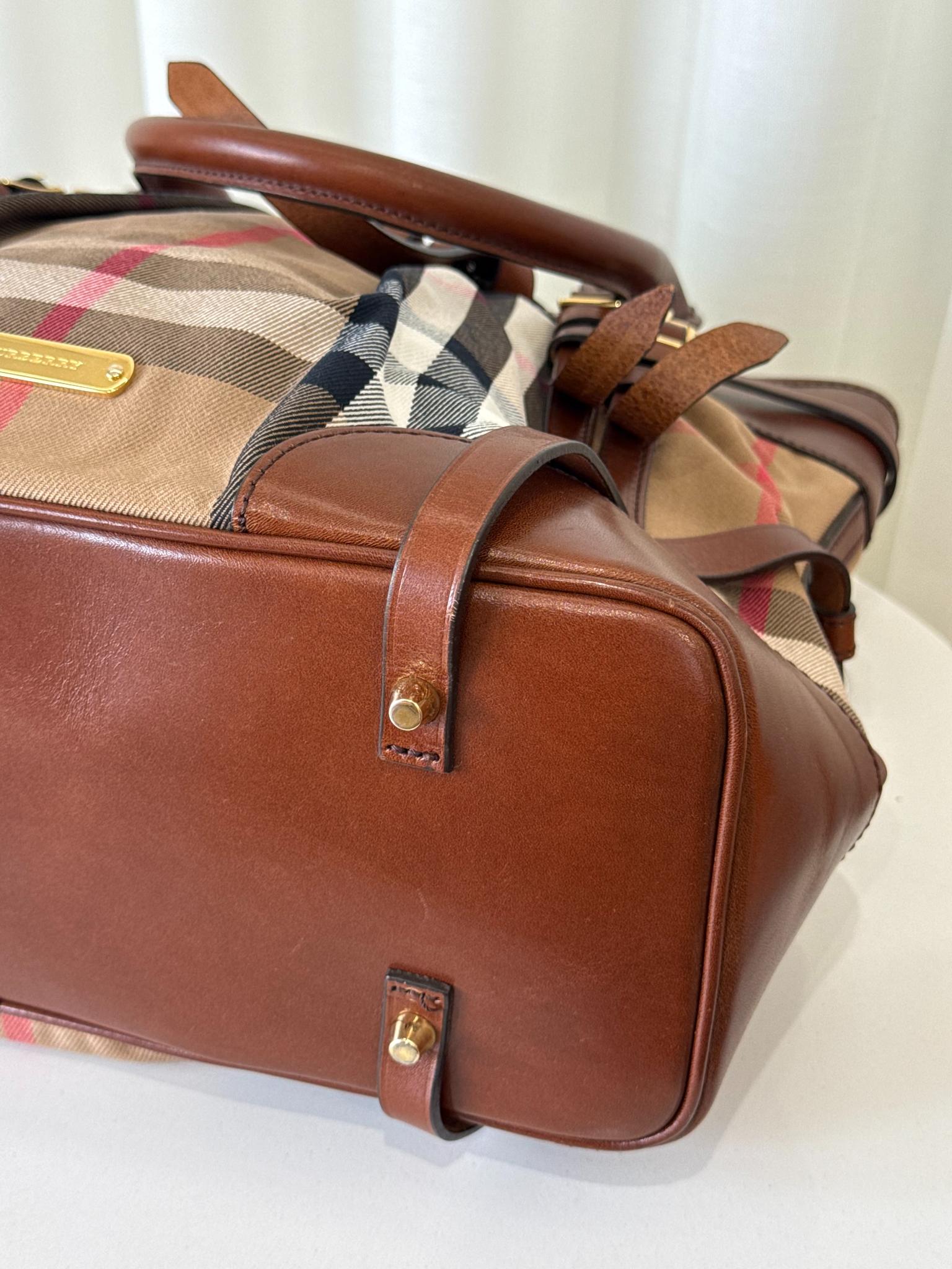 Burberry Brown House Check Bridle Calfskin Medium Lynher Tote